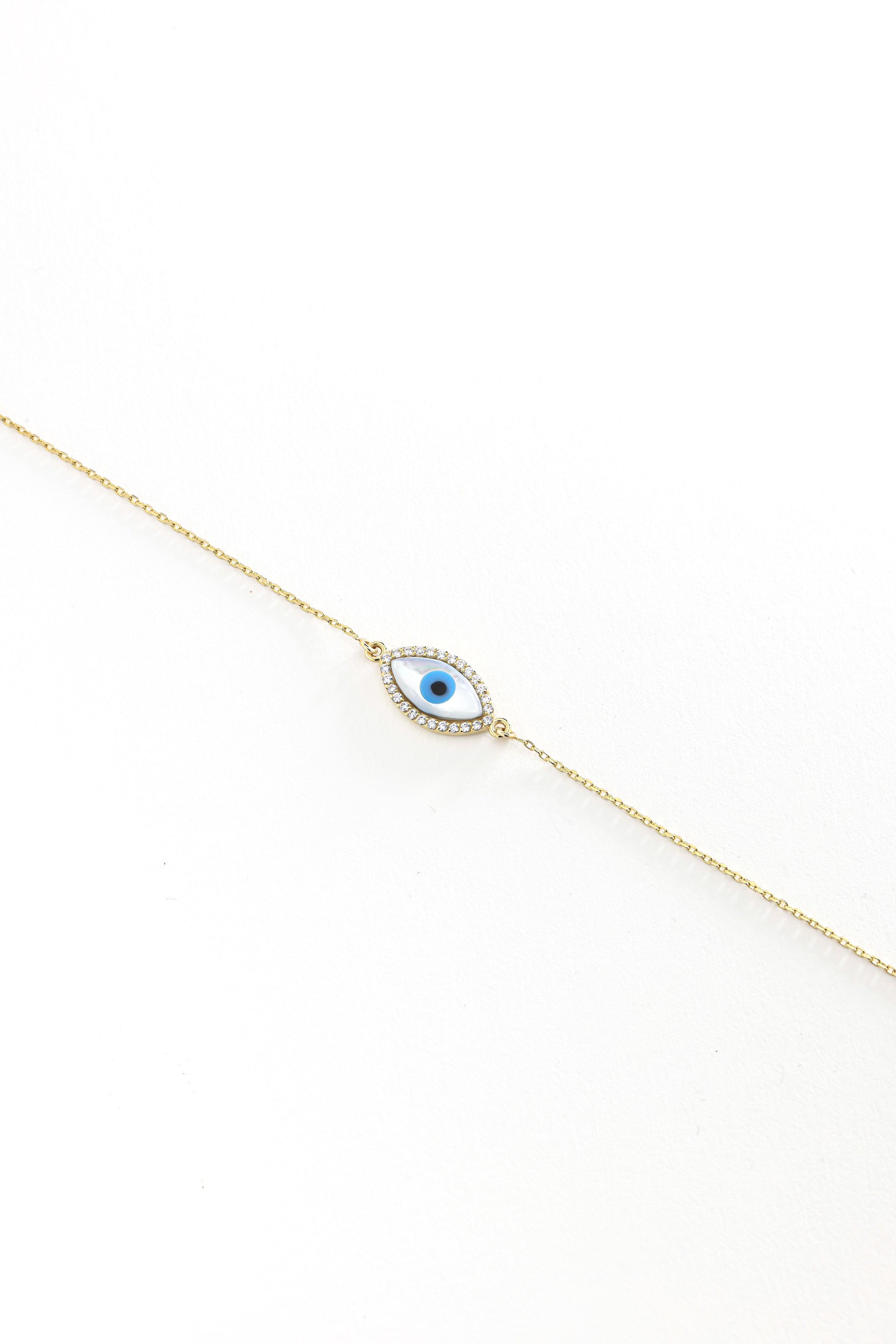 14k Gold Evil Eye Chain Bracelet