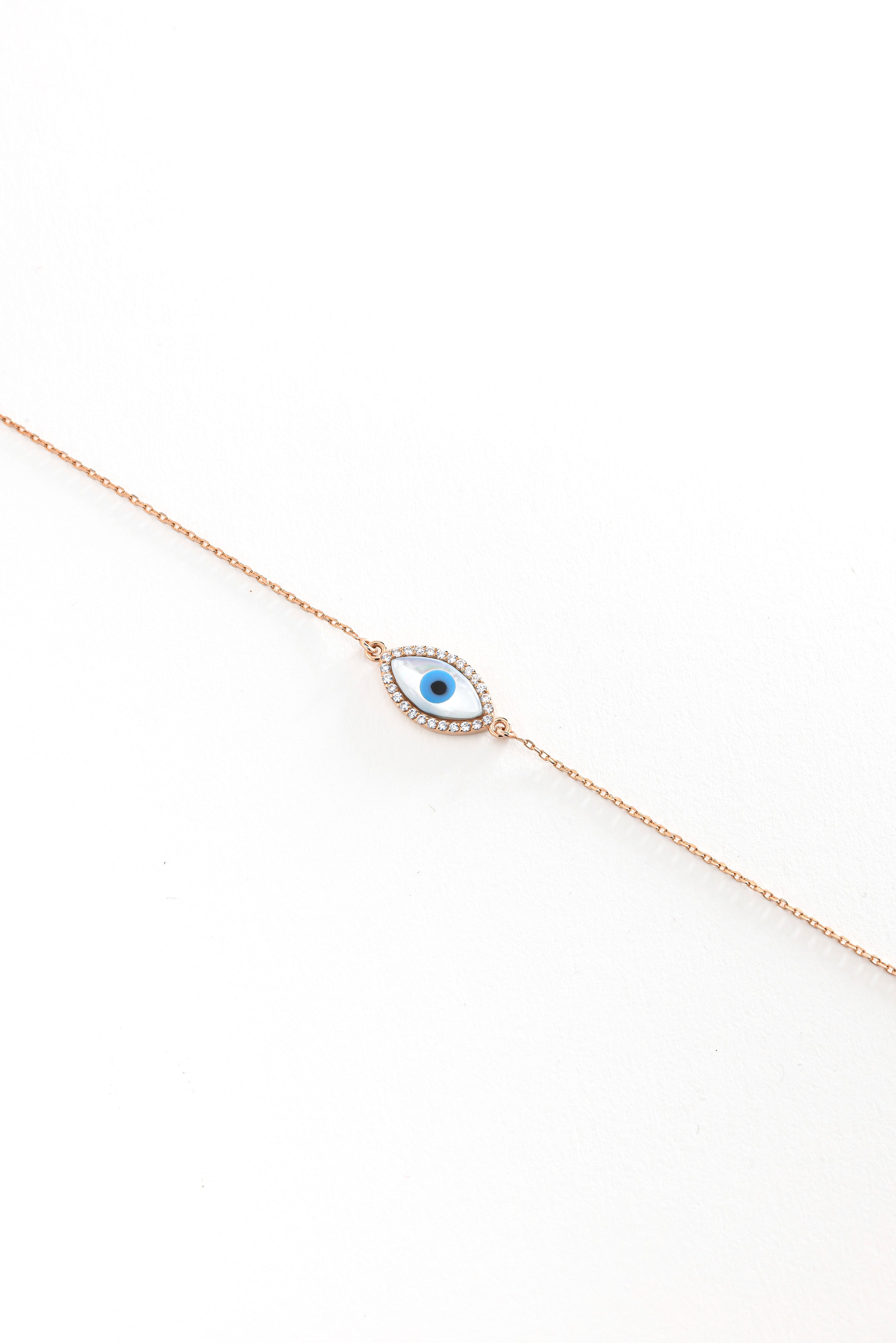14k Gold Evil Eye Chain Bracelet