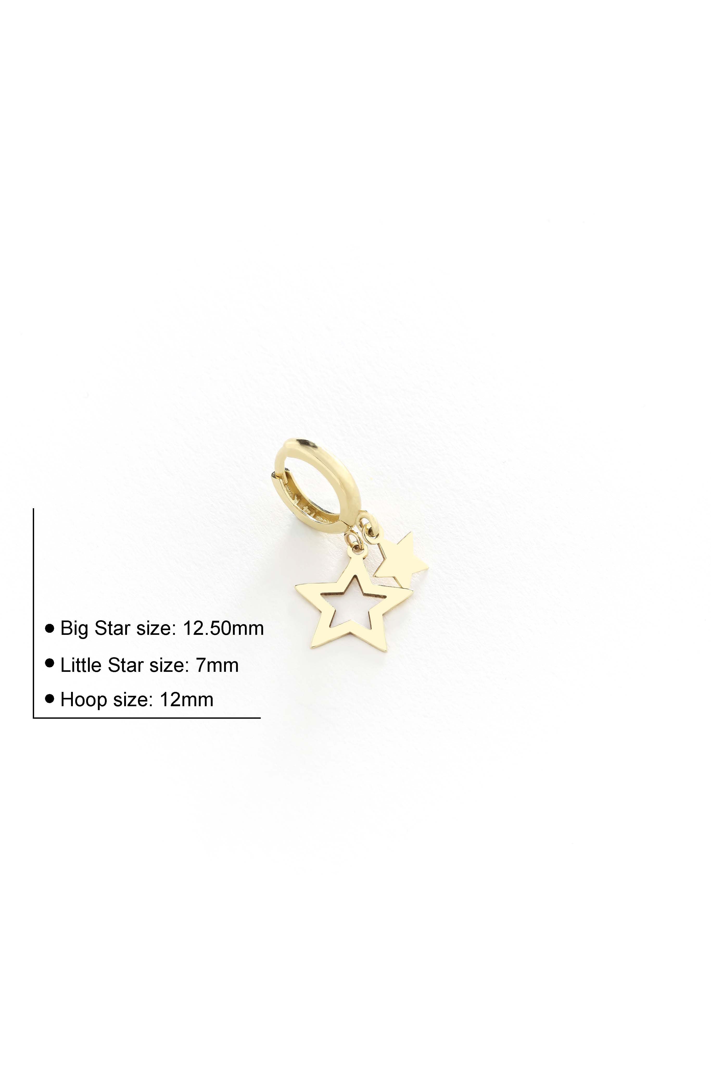 14k Gold Double Star Hoop Earrings
