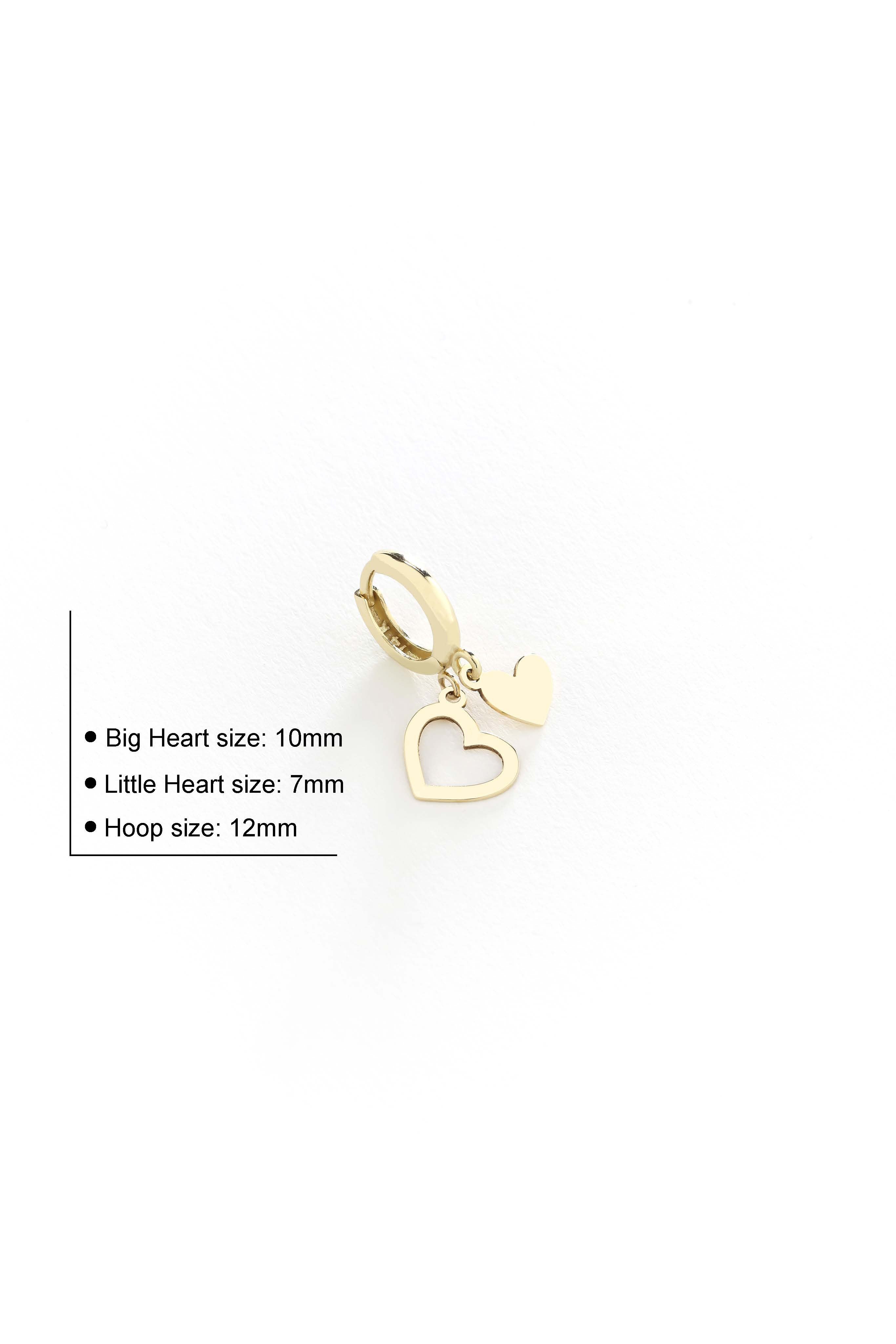 14k Gold Double Heart Hoop Earrings