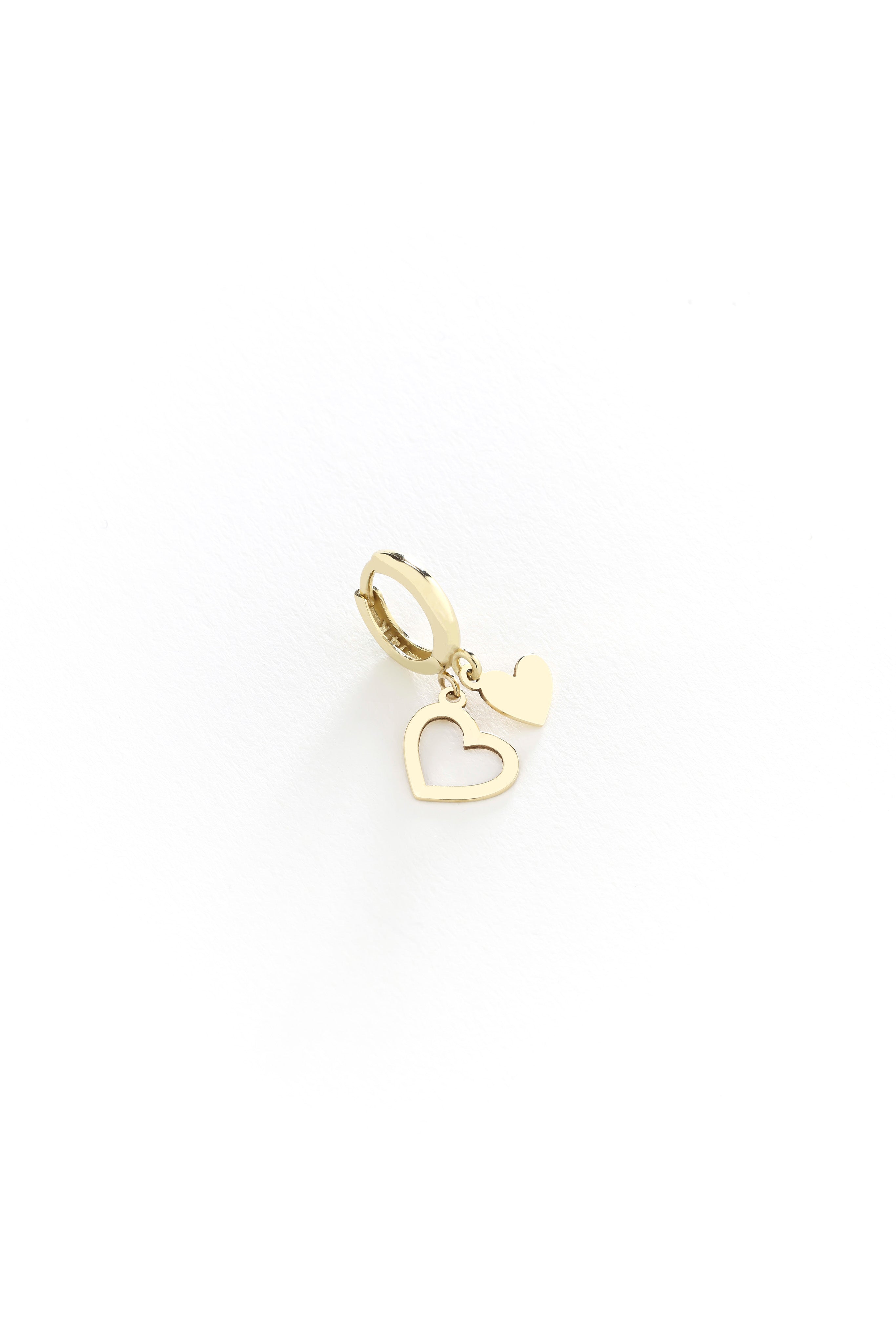 14k Gold Double Heart Hoop Earrings