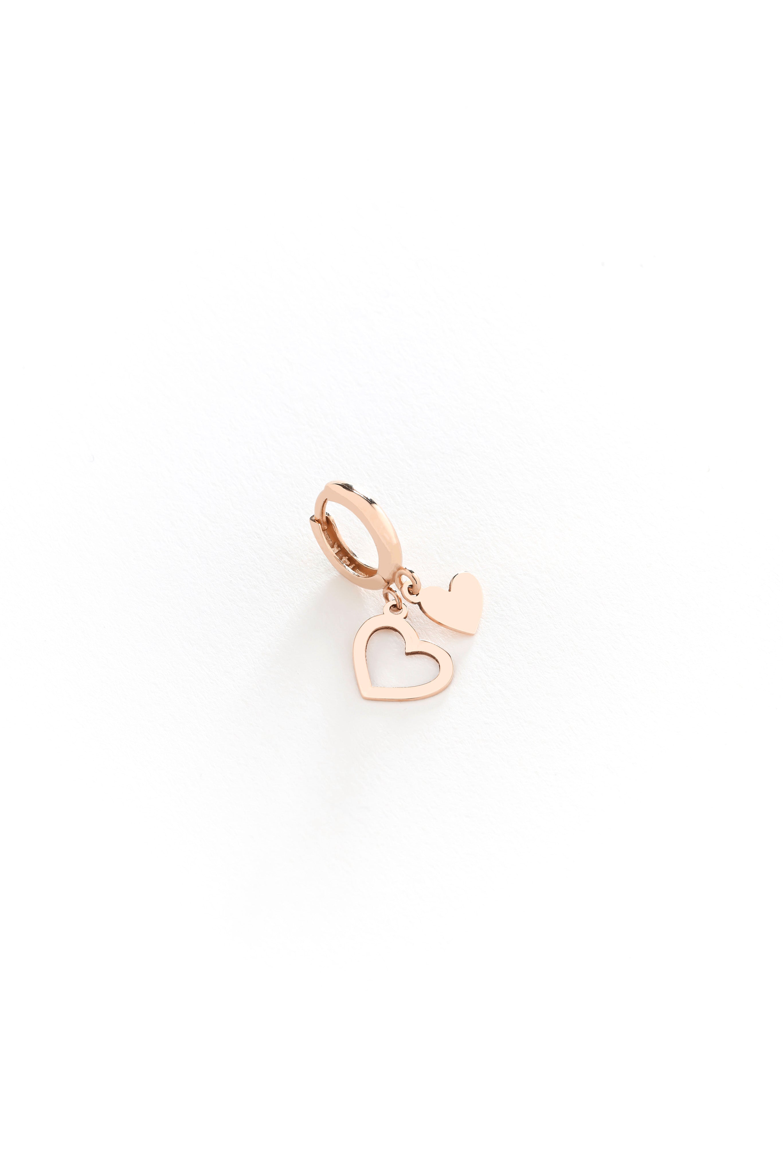 14k Gold Double Heart Hoop Earrings