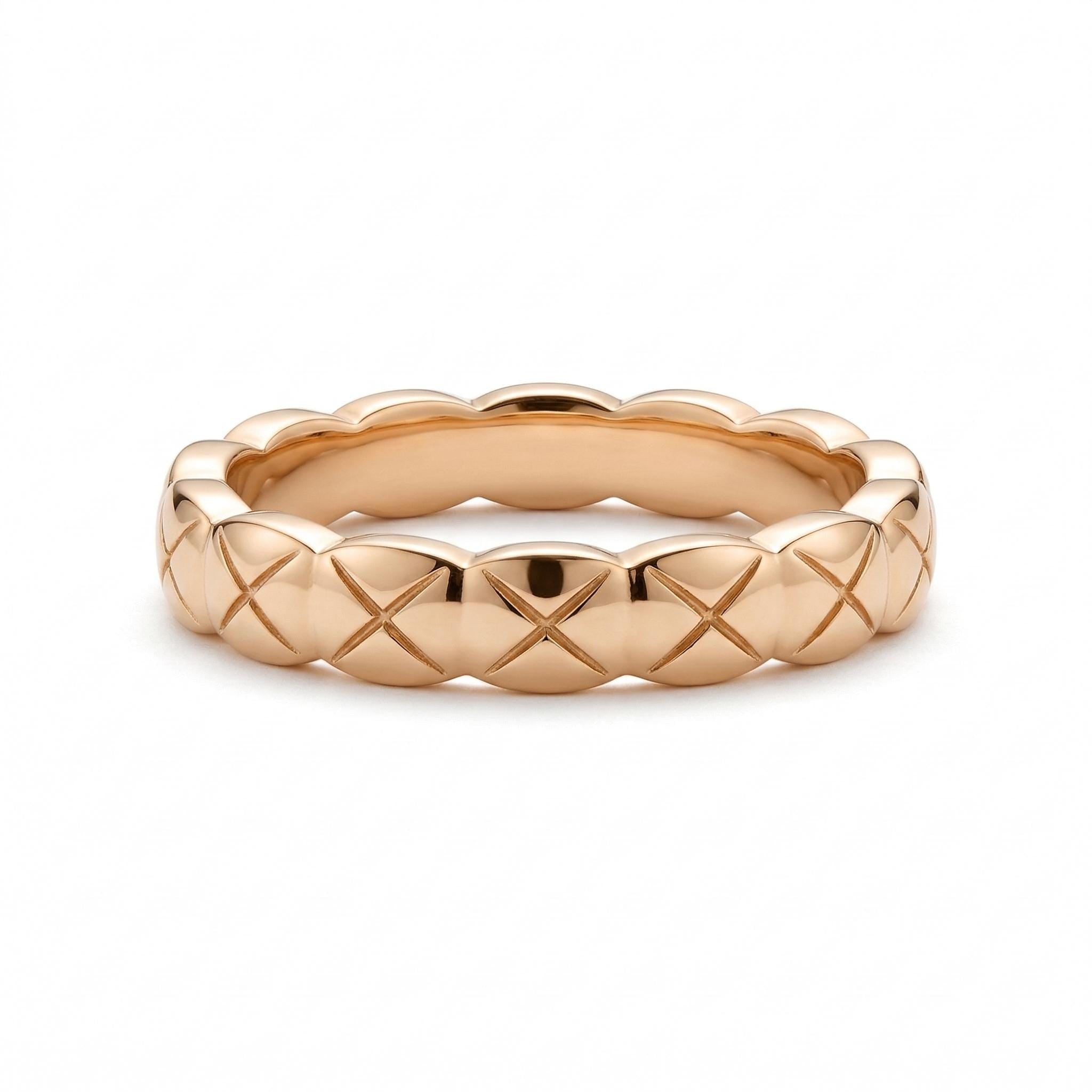 14K Gold Quilted Band Ring Textured Pattern Stacking Ring