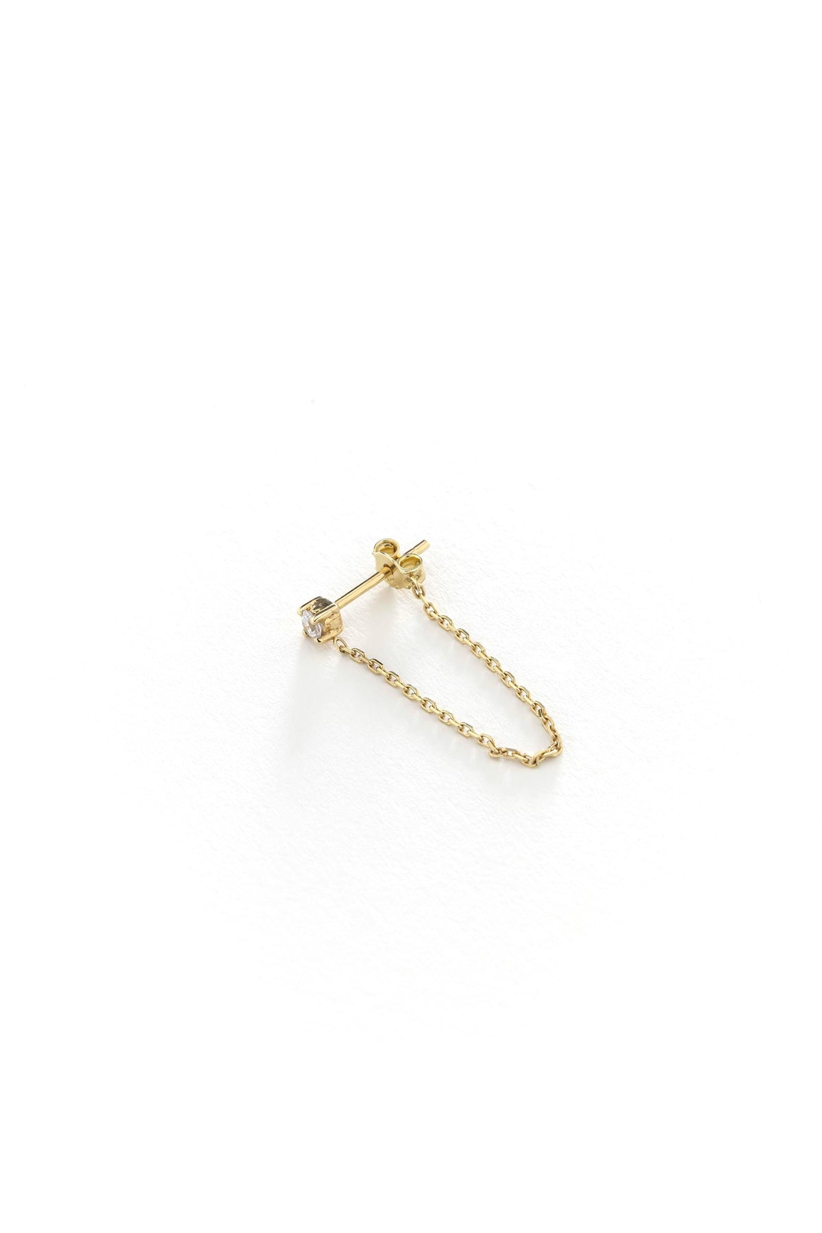 14K Solid Gold Bezel Stone Chain Drop Earring