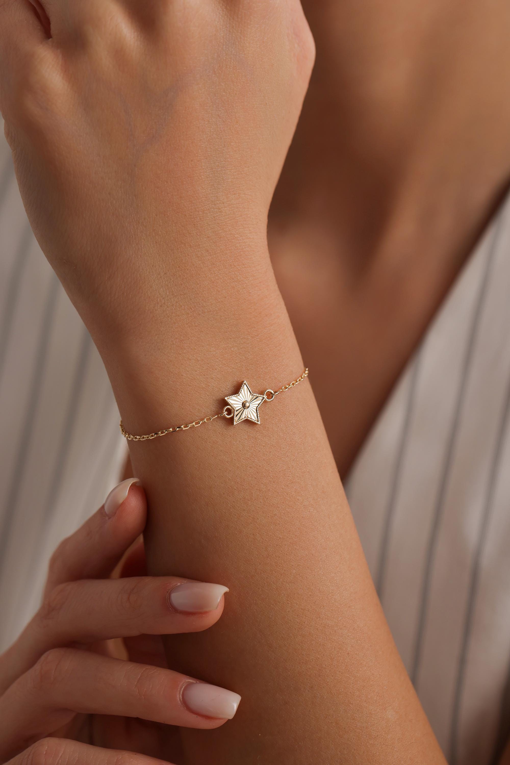 14K Solid Gold Star Bracelet