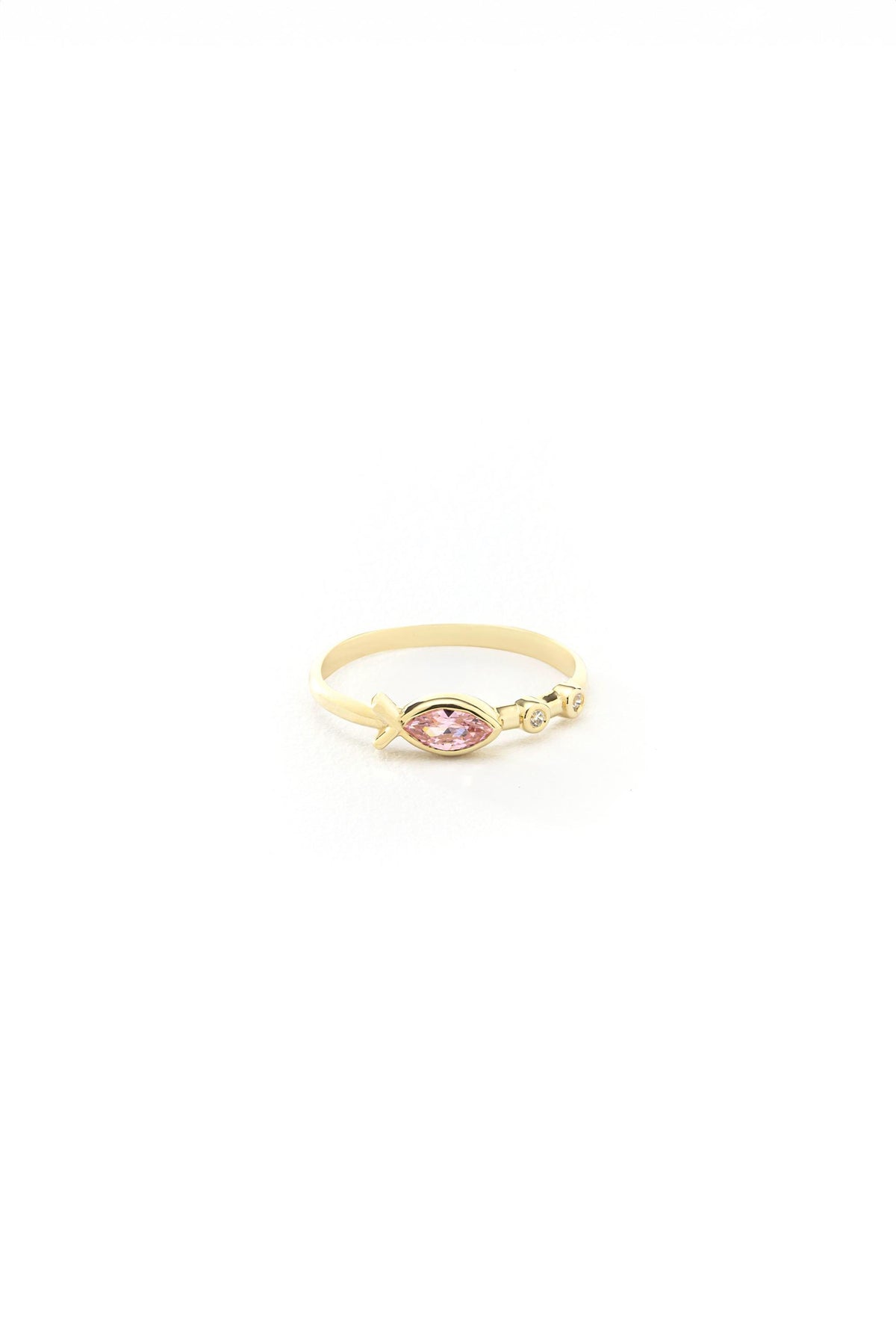 14K Solid Gold Pink Sapphire Fish Ring