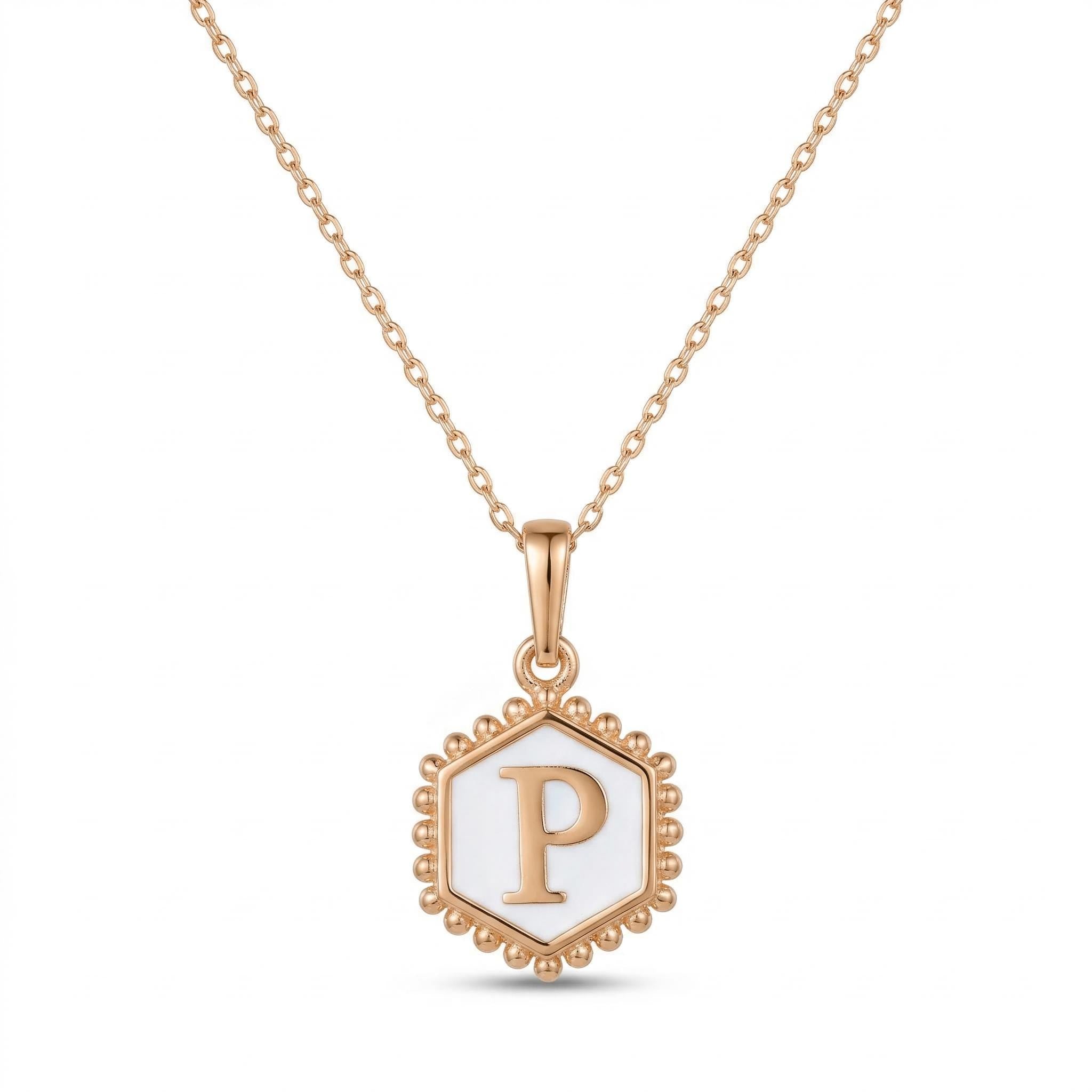 14K Gold Initial Hexagon Necklace