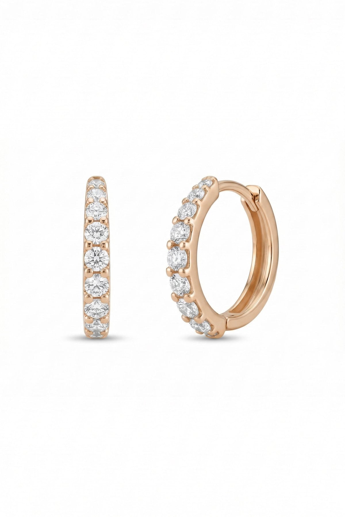14K Gold Diamond Pavé Huggie Hoop Earrings