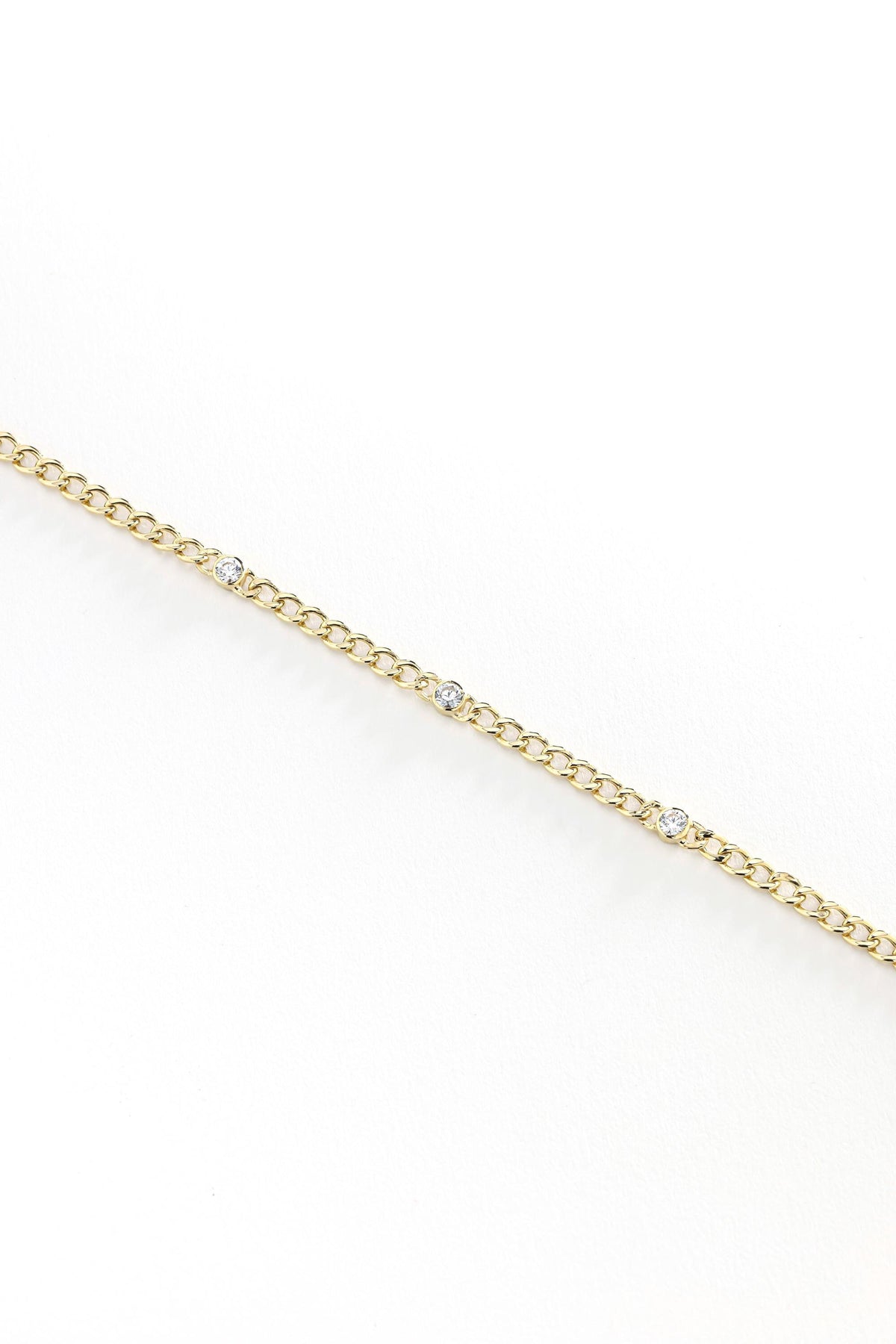 14K Gold Bezel Station Curb Chain Bracelet