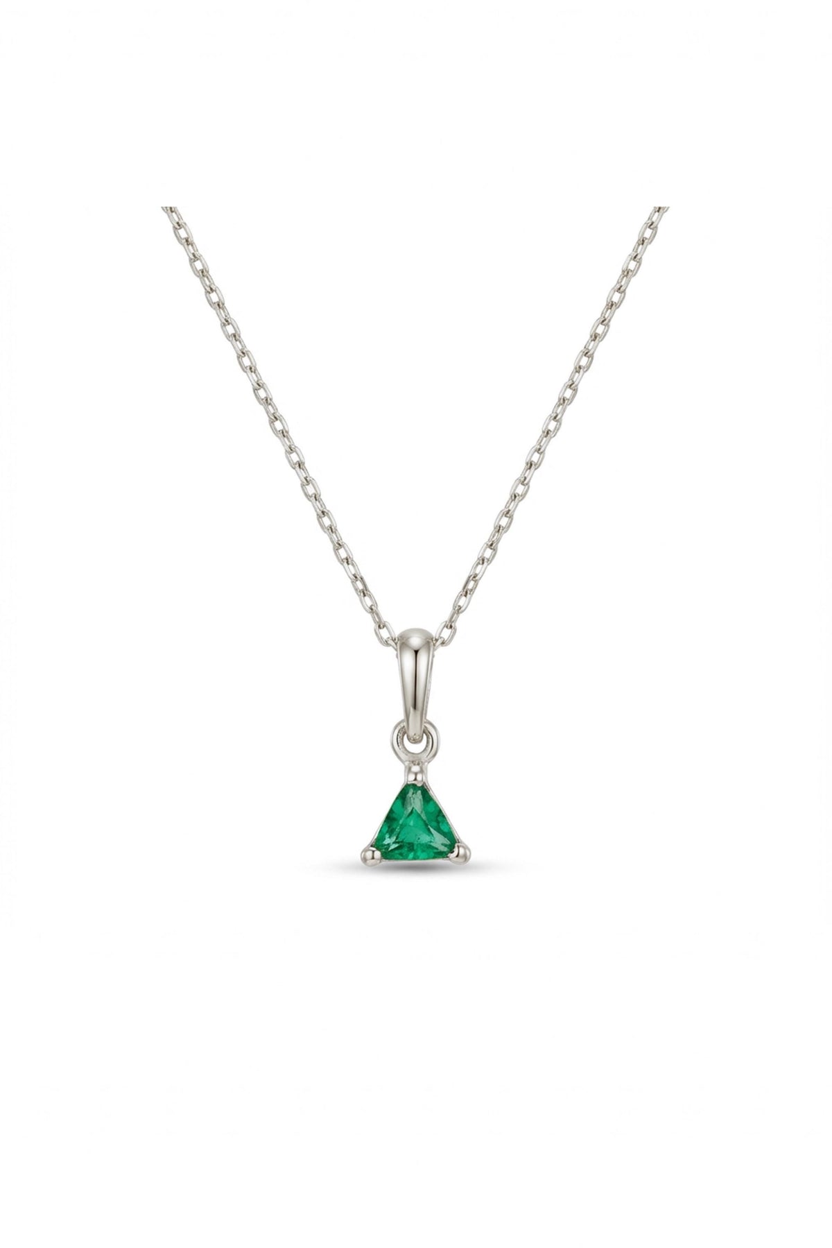 14K Gold Trillion Emerald Pendant Necklace