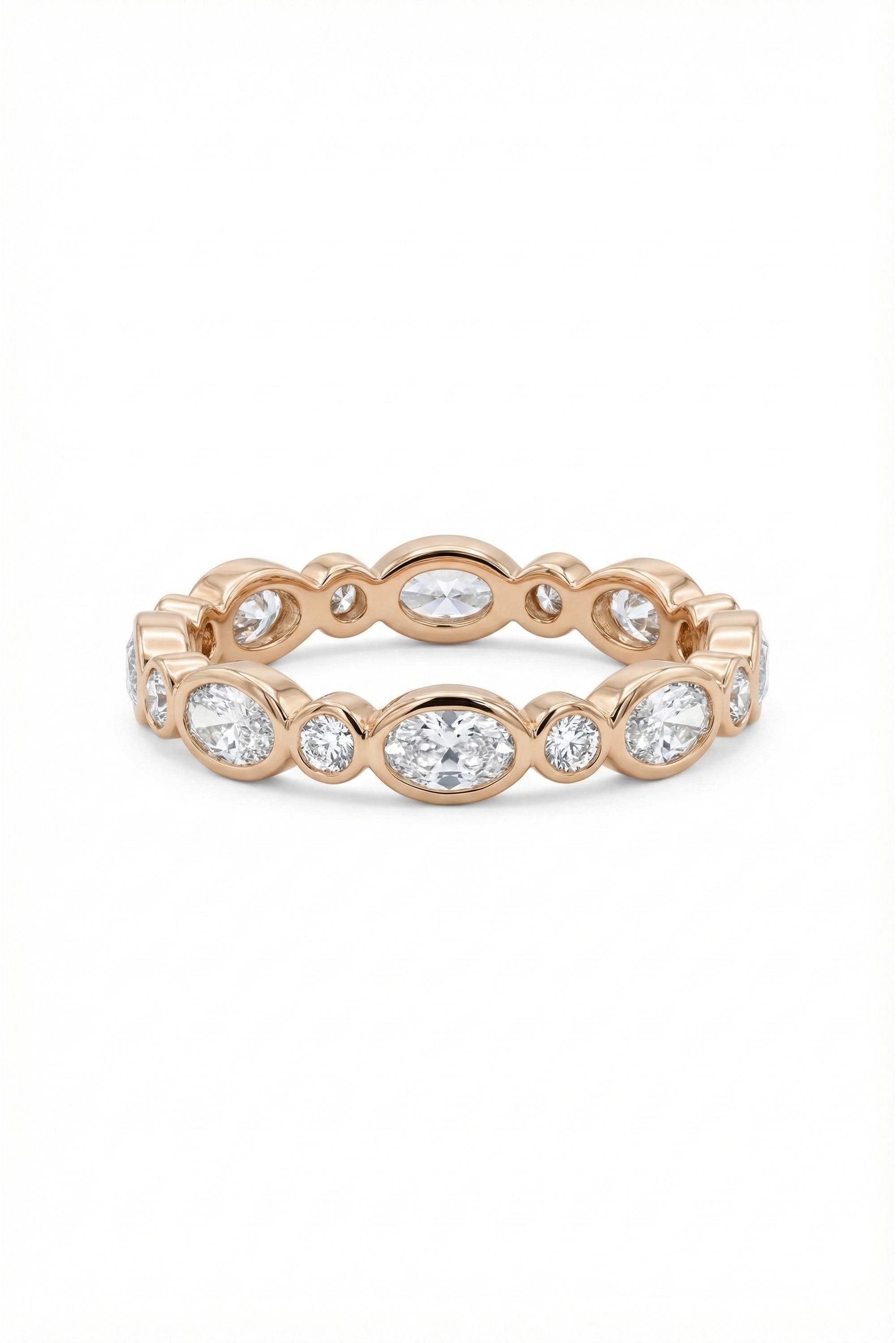14K Gold Alternating Oval Bezel Eternity Band