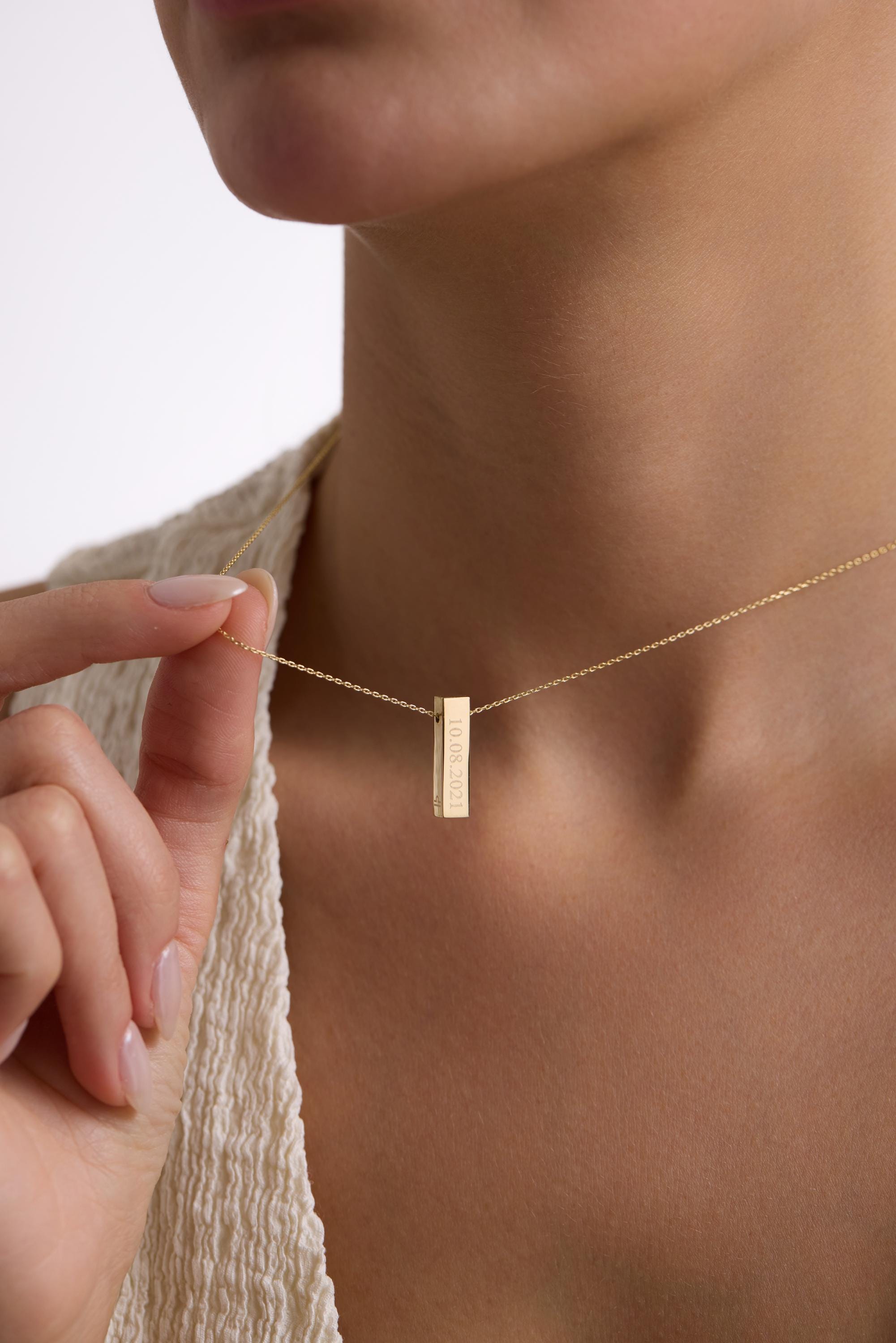 14k Solid Gold Vertical Bar Necklace