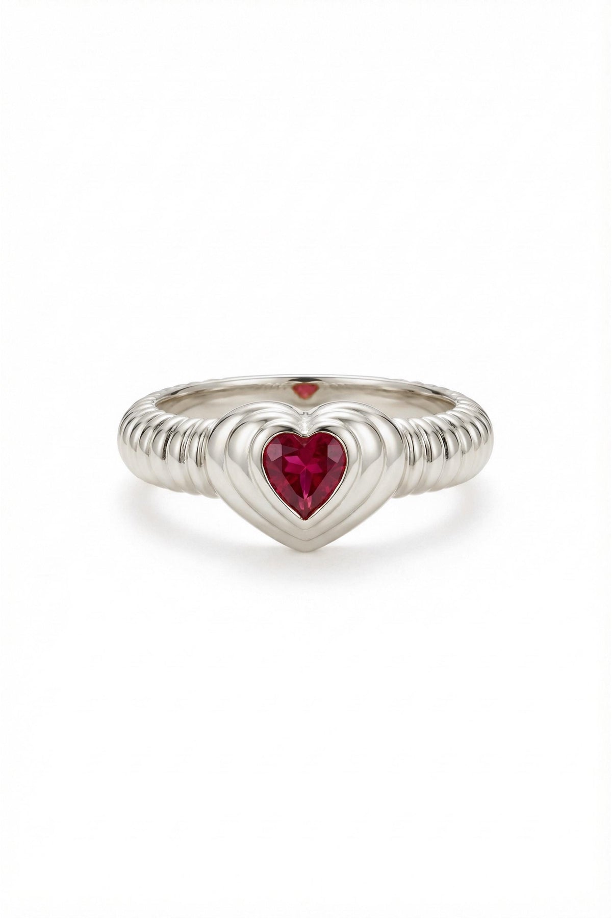 14K Solid Gold Twisted Rope Red Gemstone Ring
