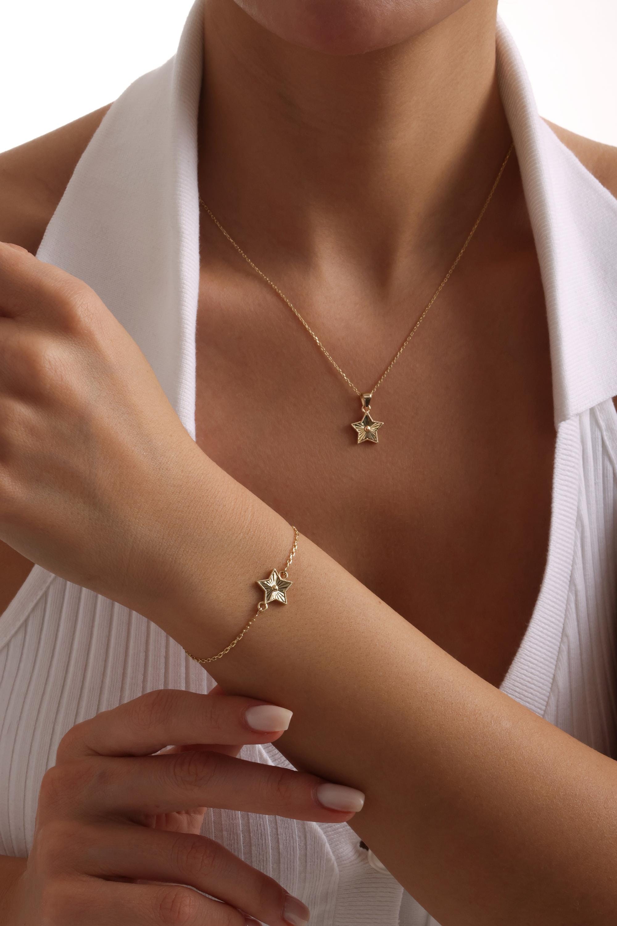 14K Solid Gold Star Bracelet