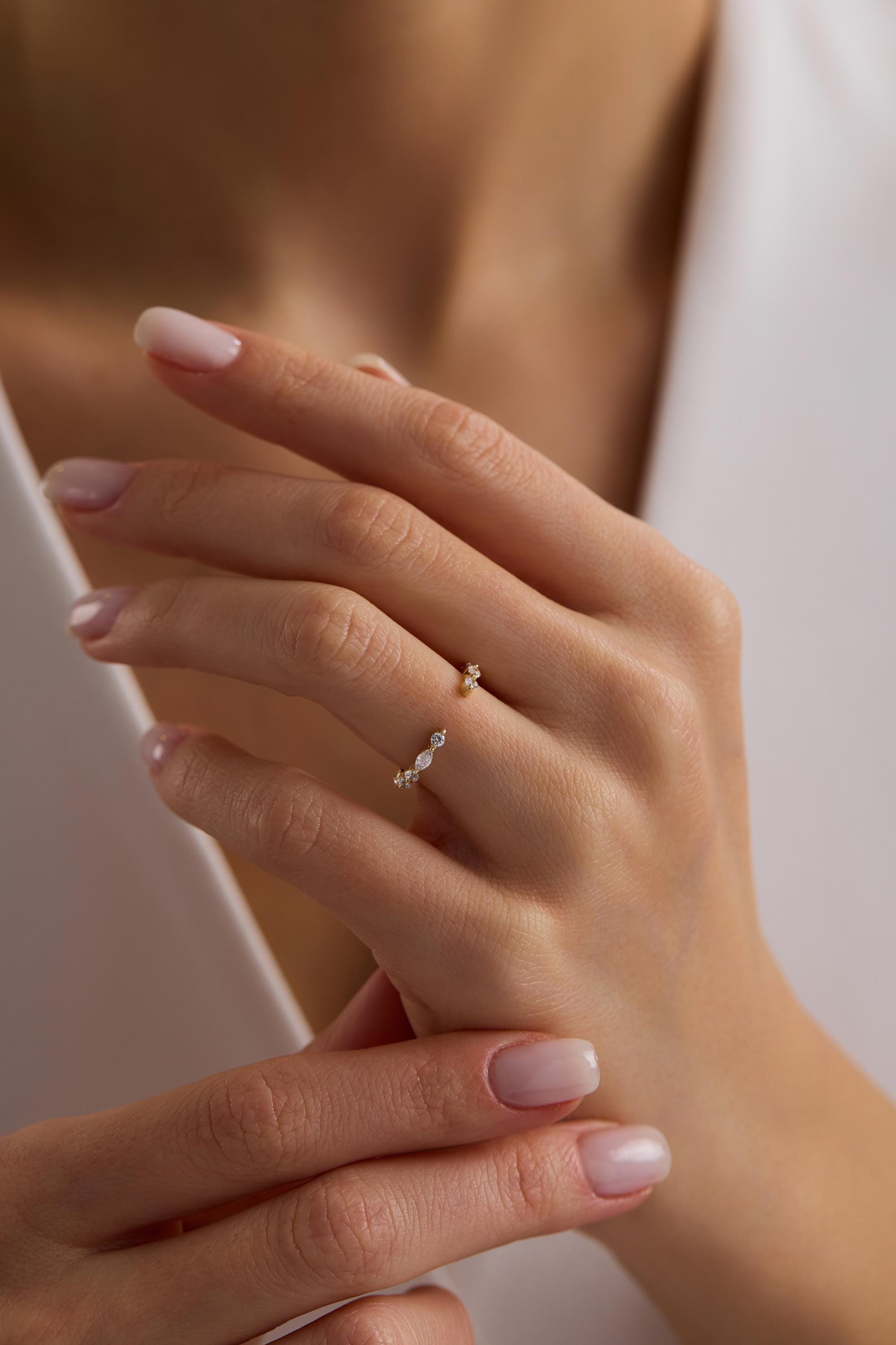 14K Gold CZ Open Band Ring