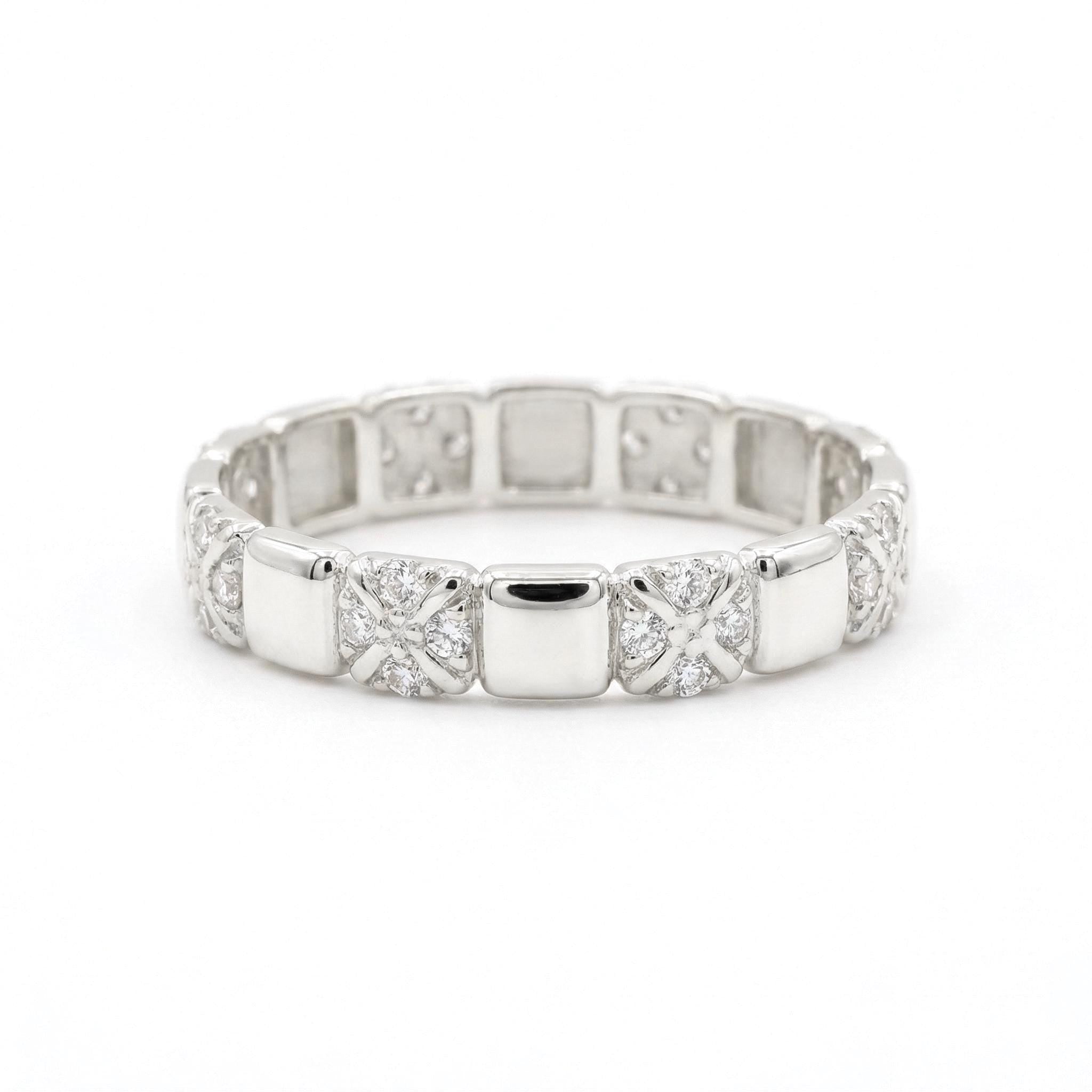 14K Gold Diamond Square Link Band Ring Modern Stackable