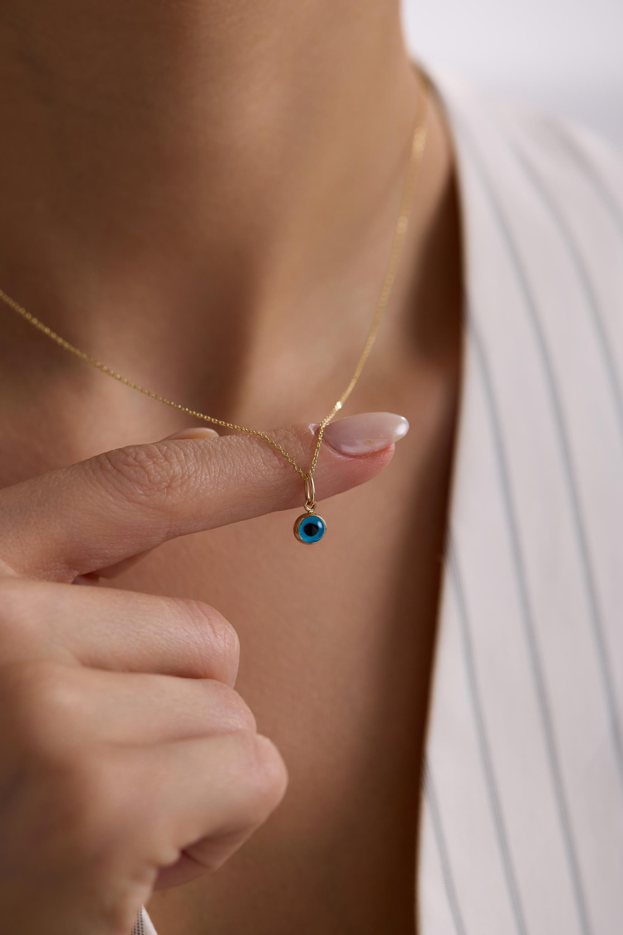 14K Solid Gold Evil Eye Necklace