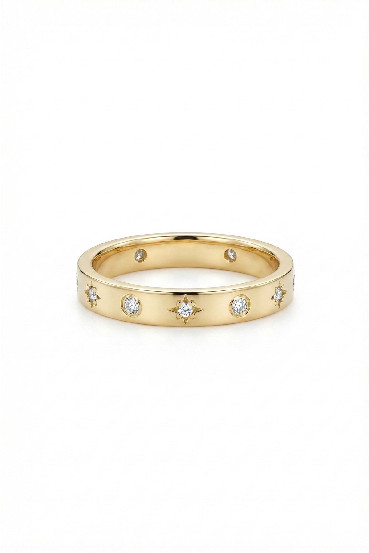 14K Gold Starburst Flush Set Diamond Band