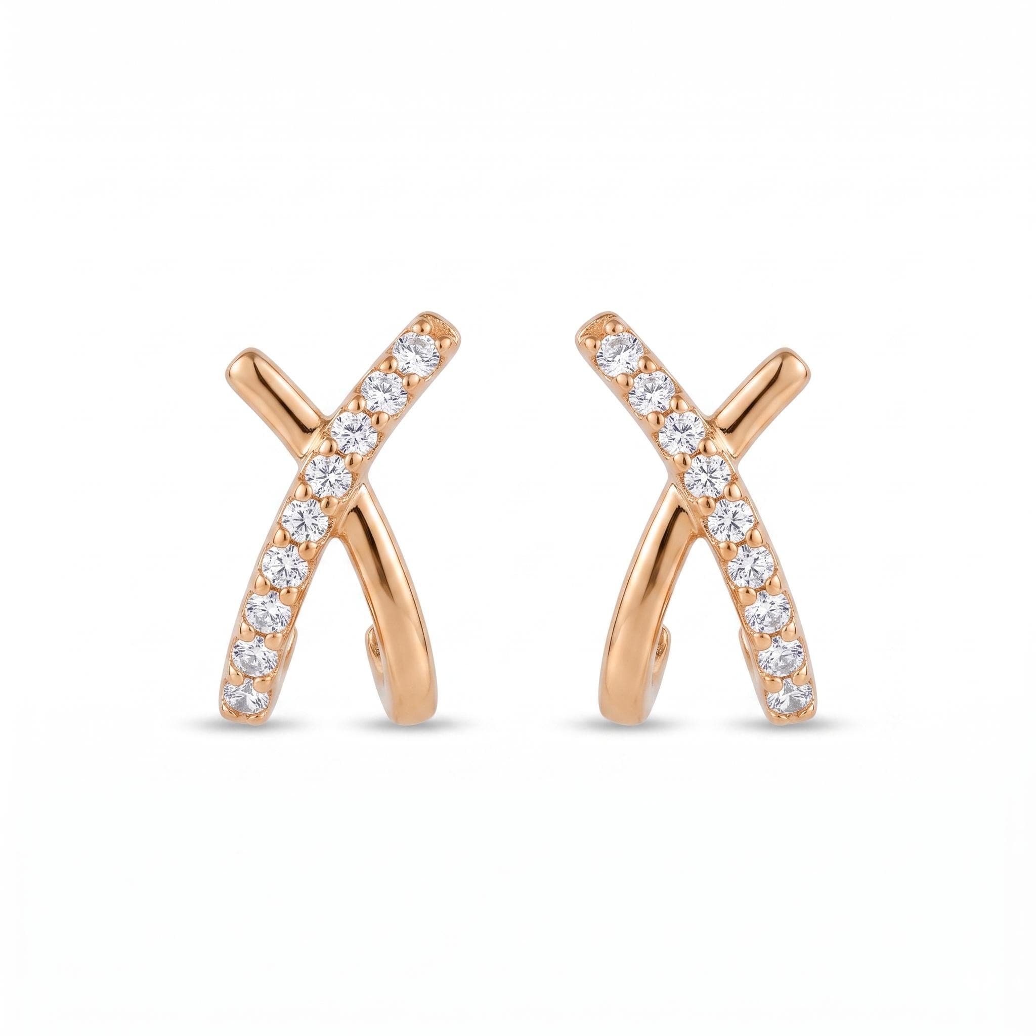 14K Gold Crossover Diamond Stud Earrings