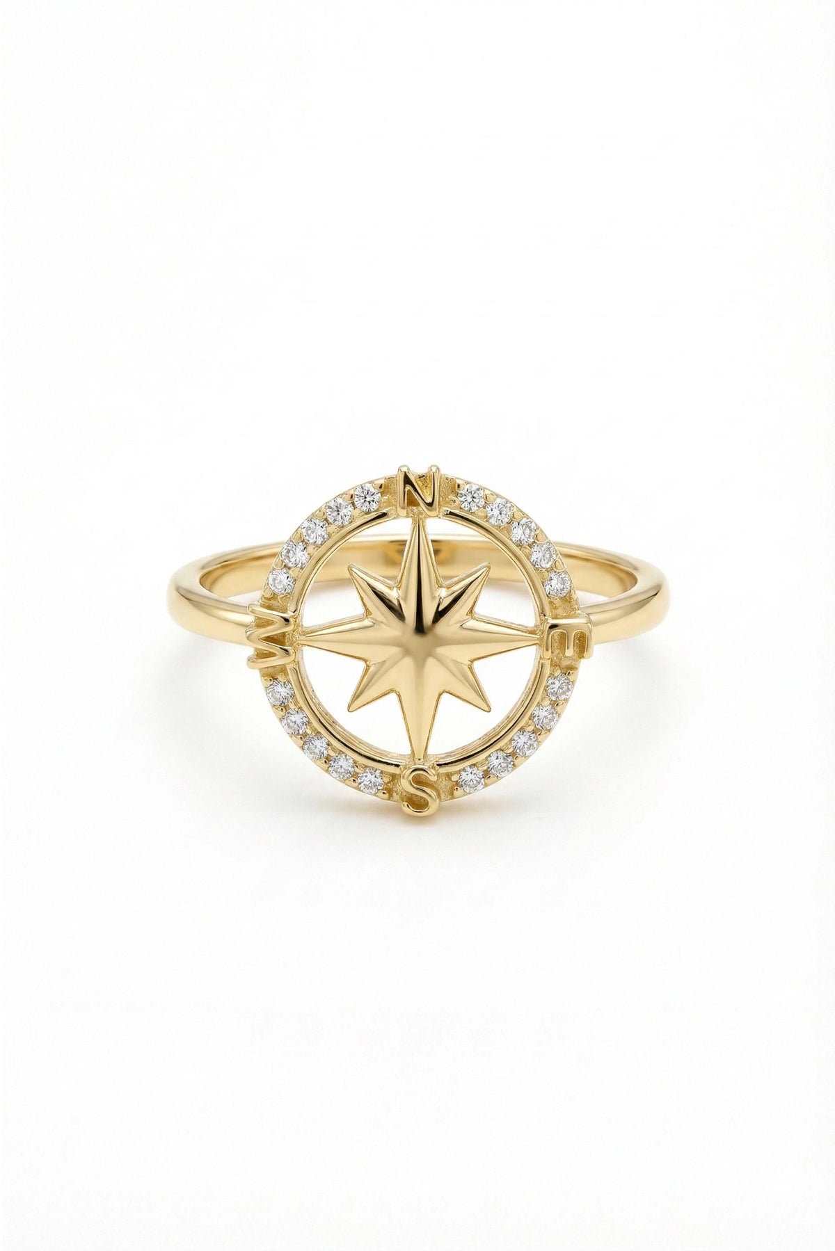 14K Gold Compass Starburst Pavé Halo Ring