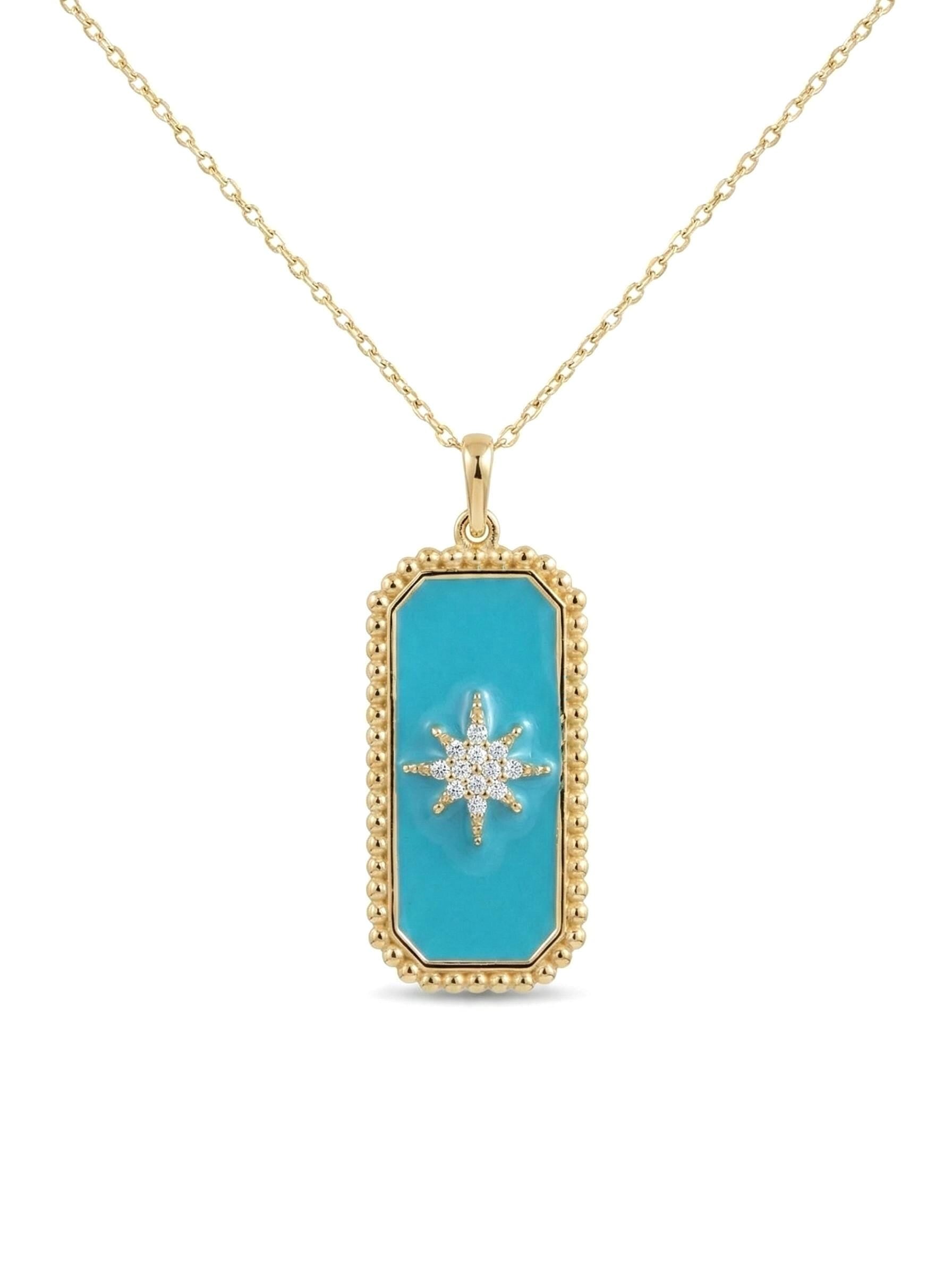 14K Diamond Gold Enamel Pendant Necklace