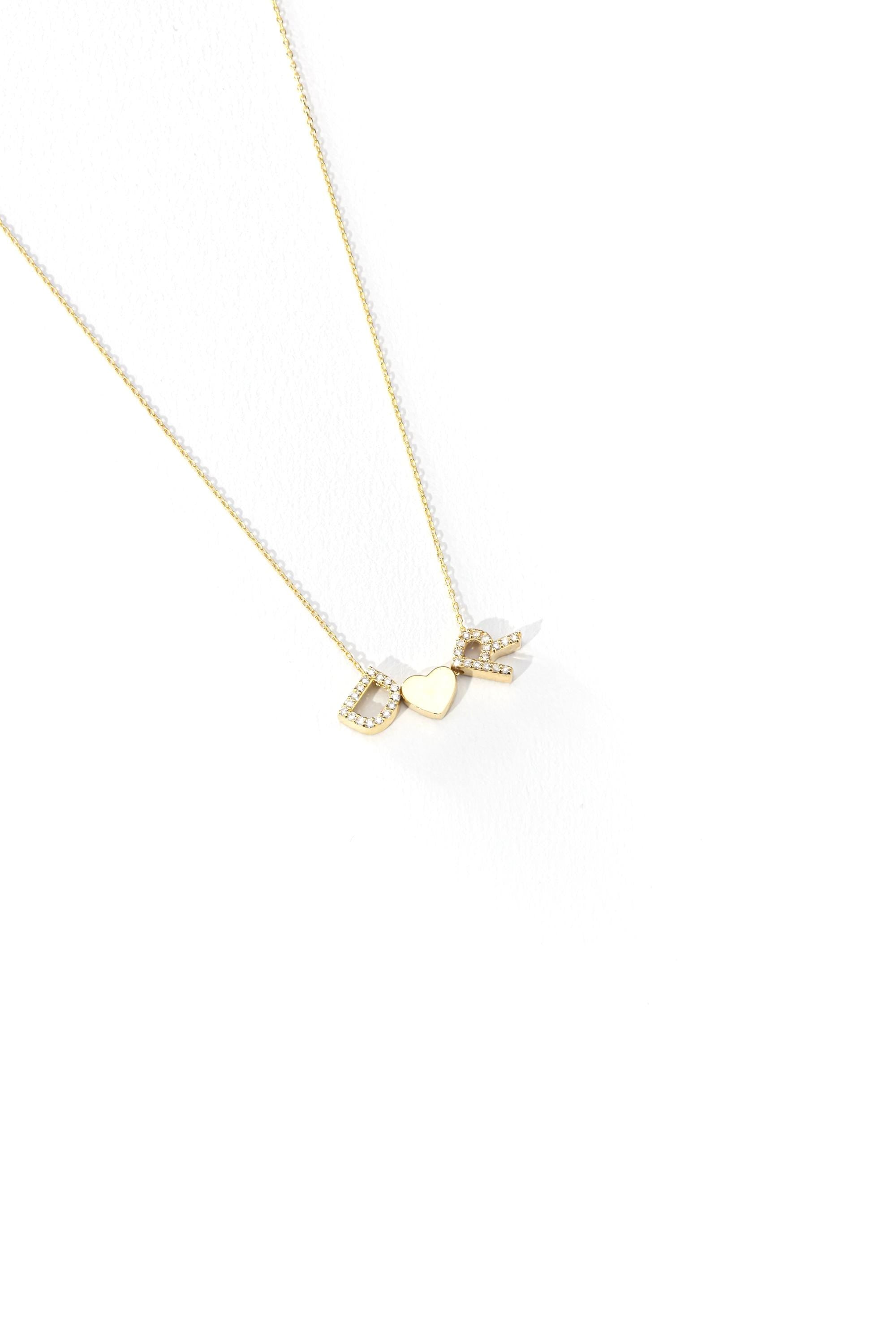 14K Gold Diamond Letters With Heart Necklace