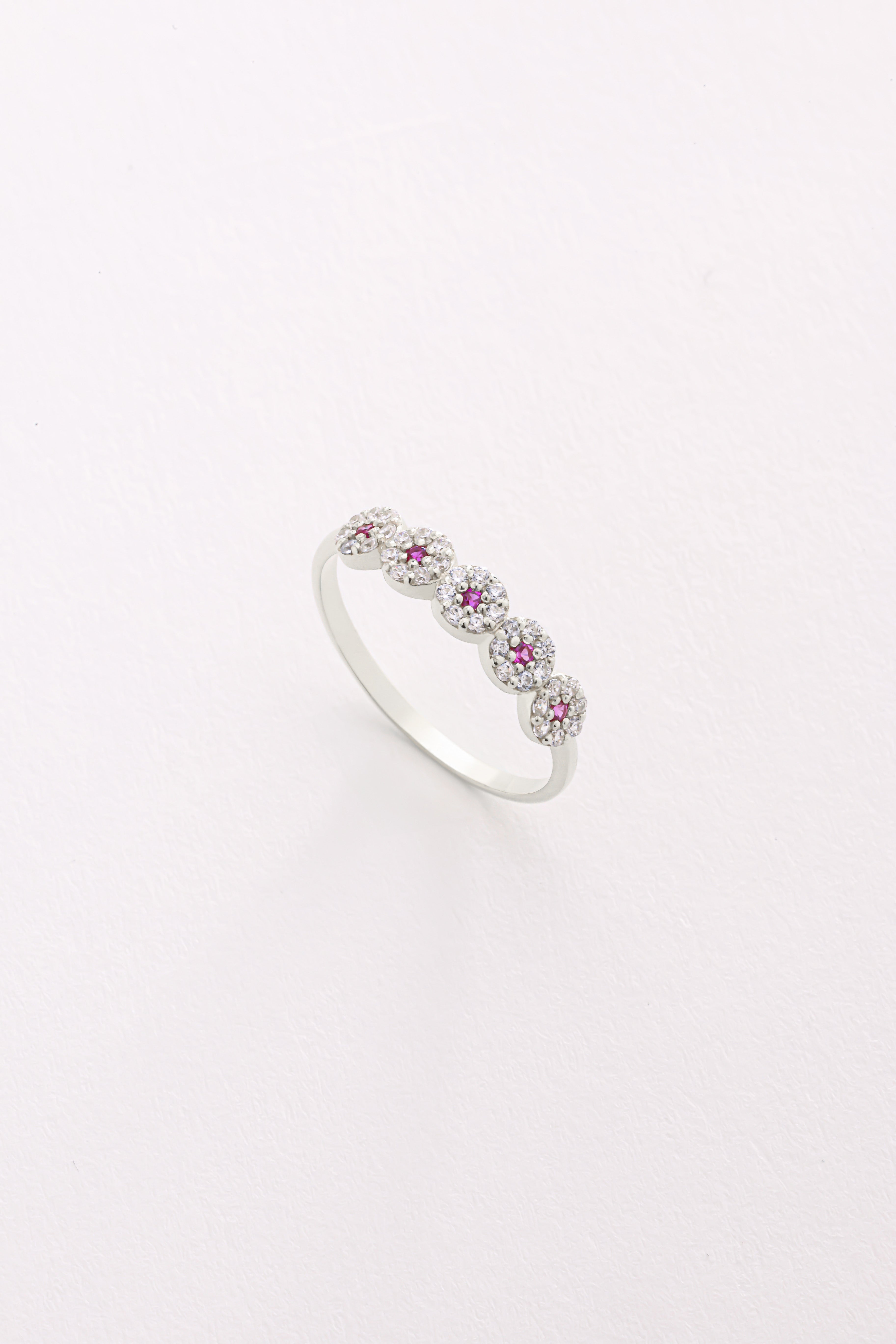 14k Gold Pink Sapphire and Diamond Cluster Band