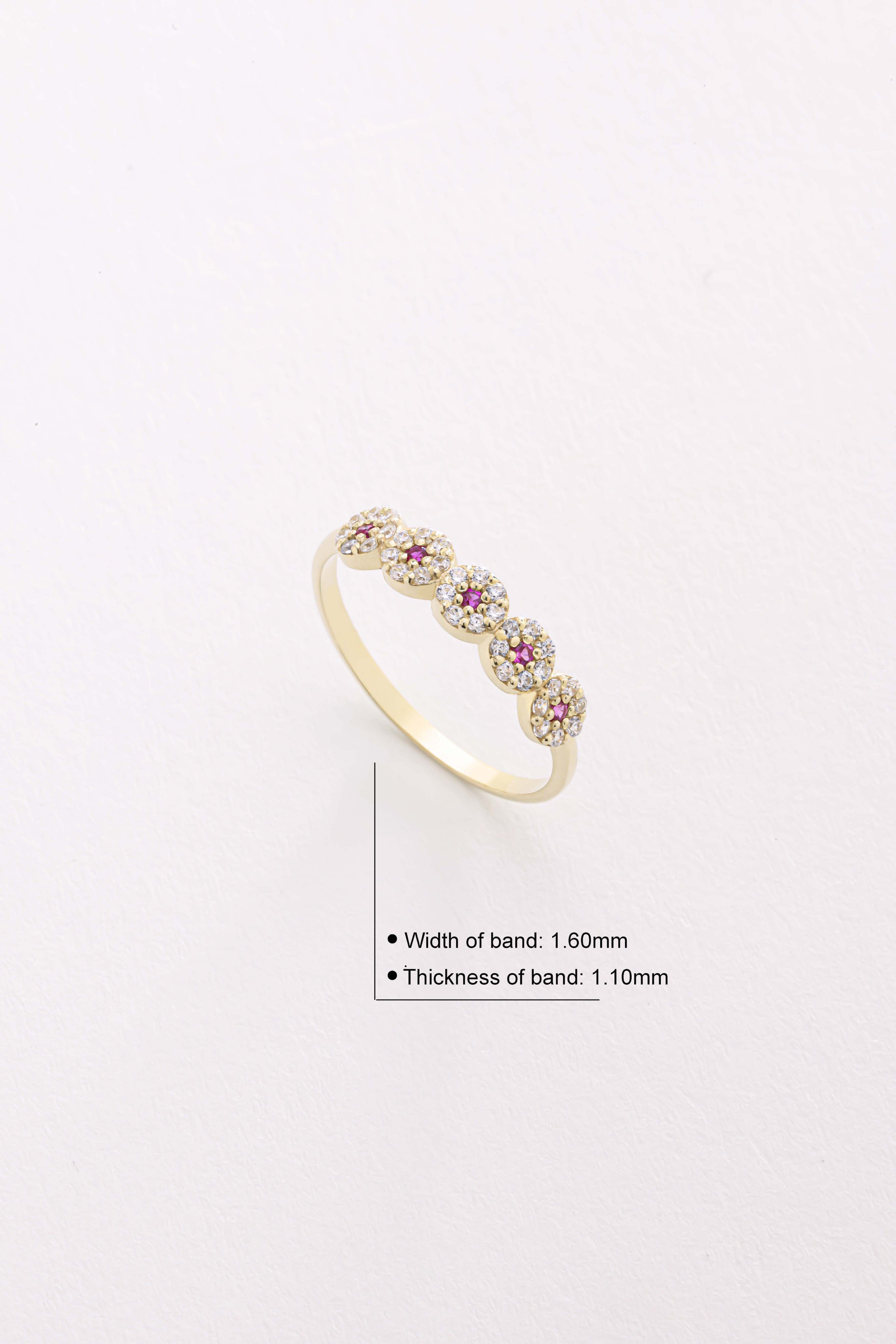 14k Gold Pink Sapphire and Diamond Cluster Band