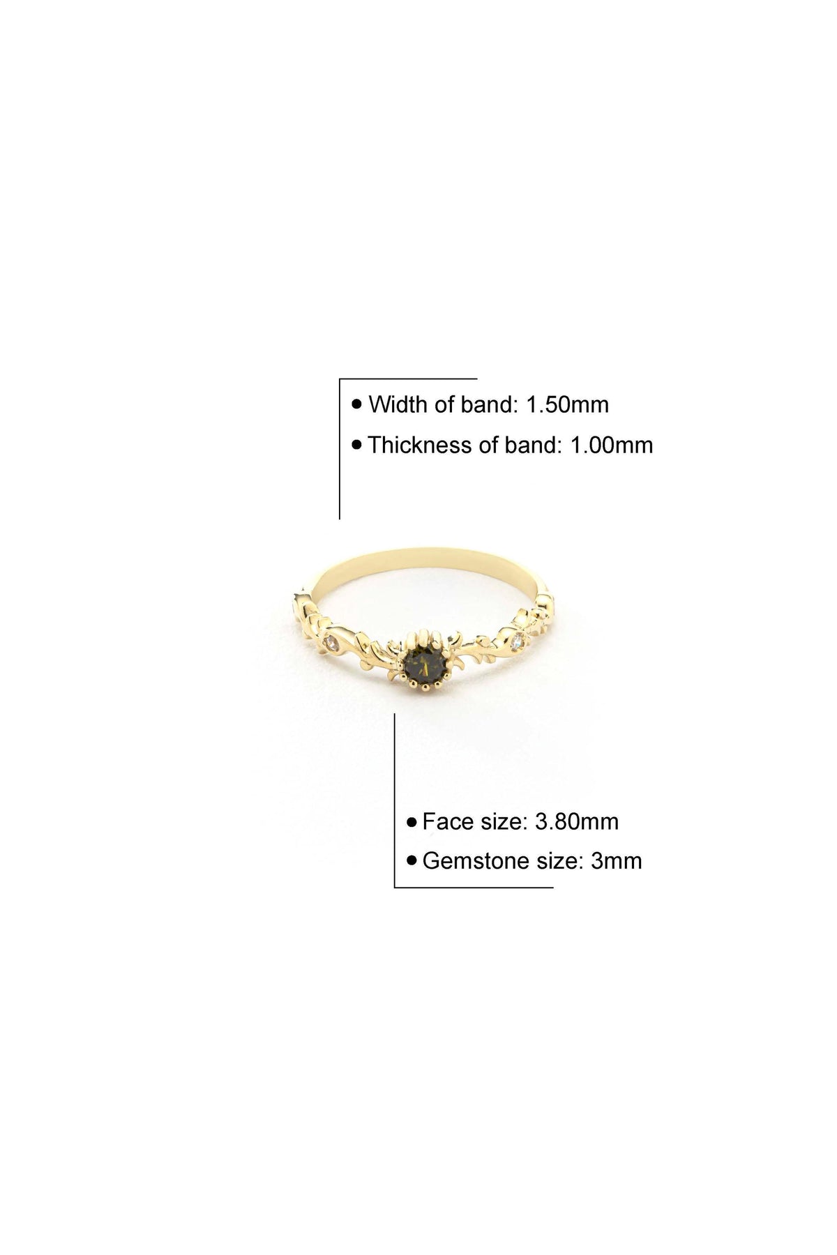 14K Solid Gold 3mm Peridot Ring