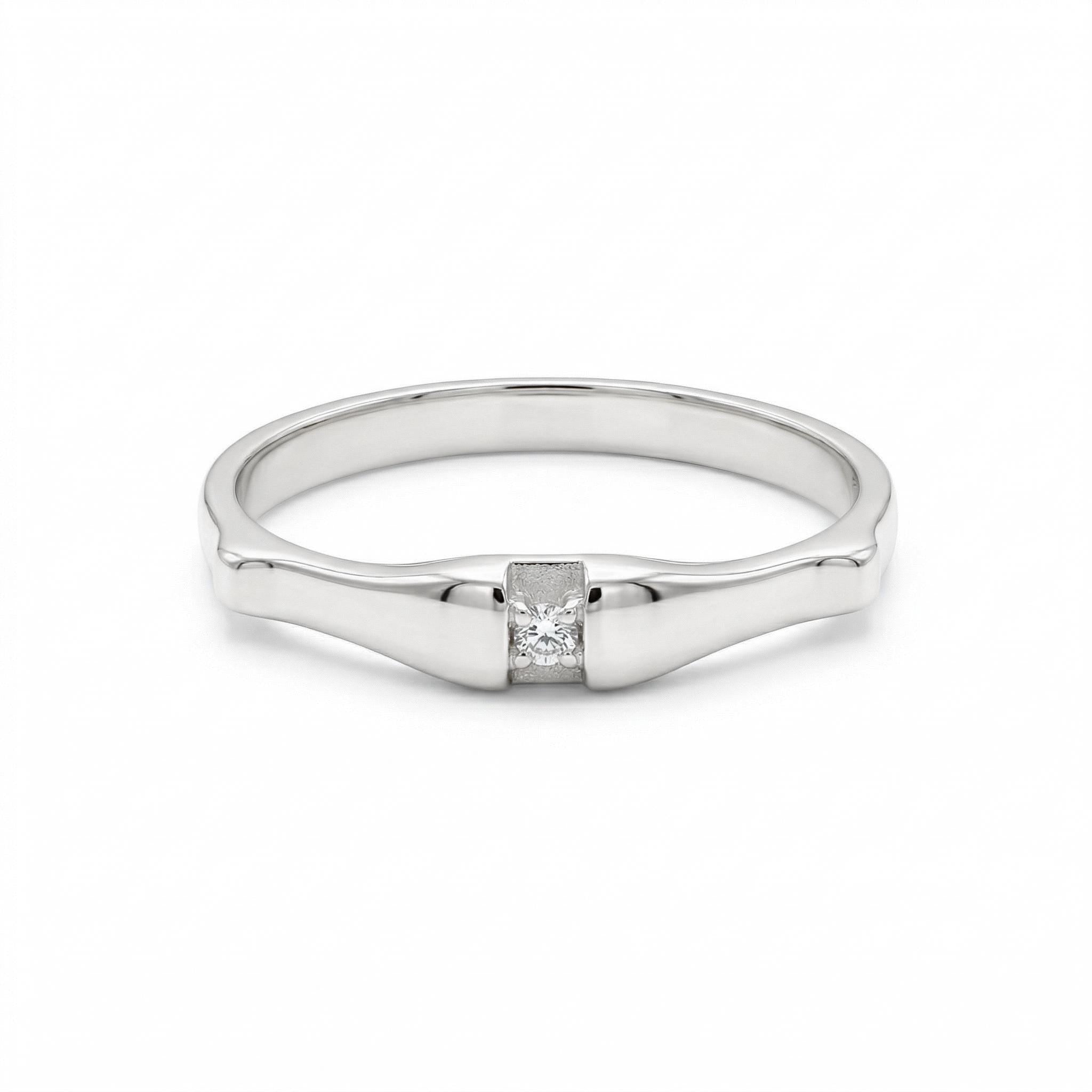14K Gold Minimal Band Ring Tiny Diamond Ring