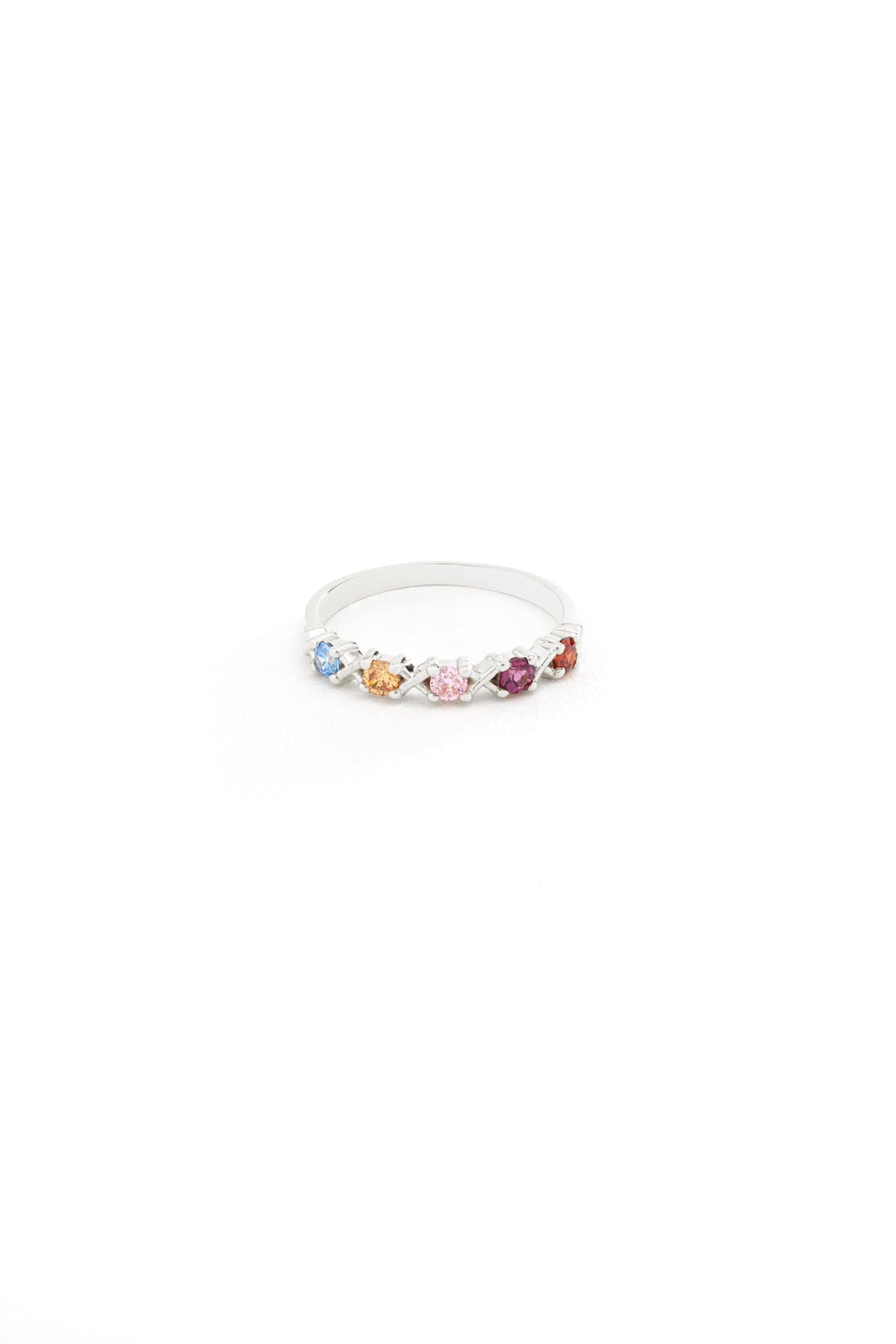 14K Solid Gold Rainbow Gemstone Band Ring