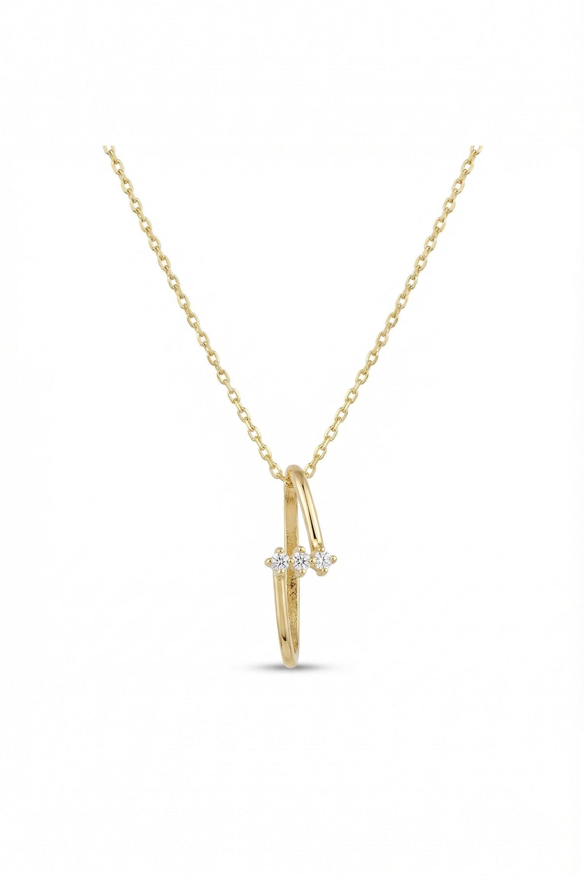 14K Gold Three Stone Wave Pendant Necklace