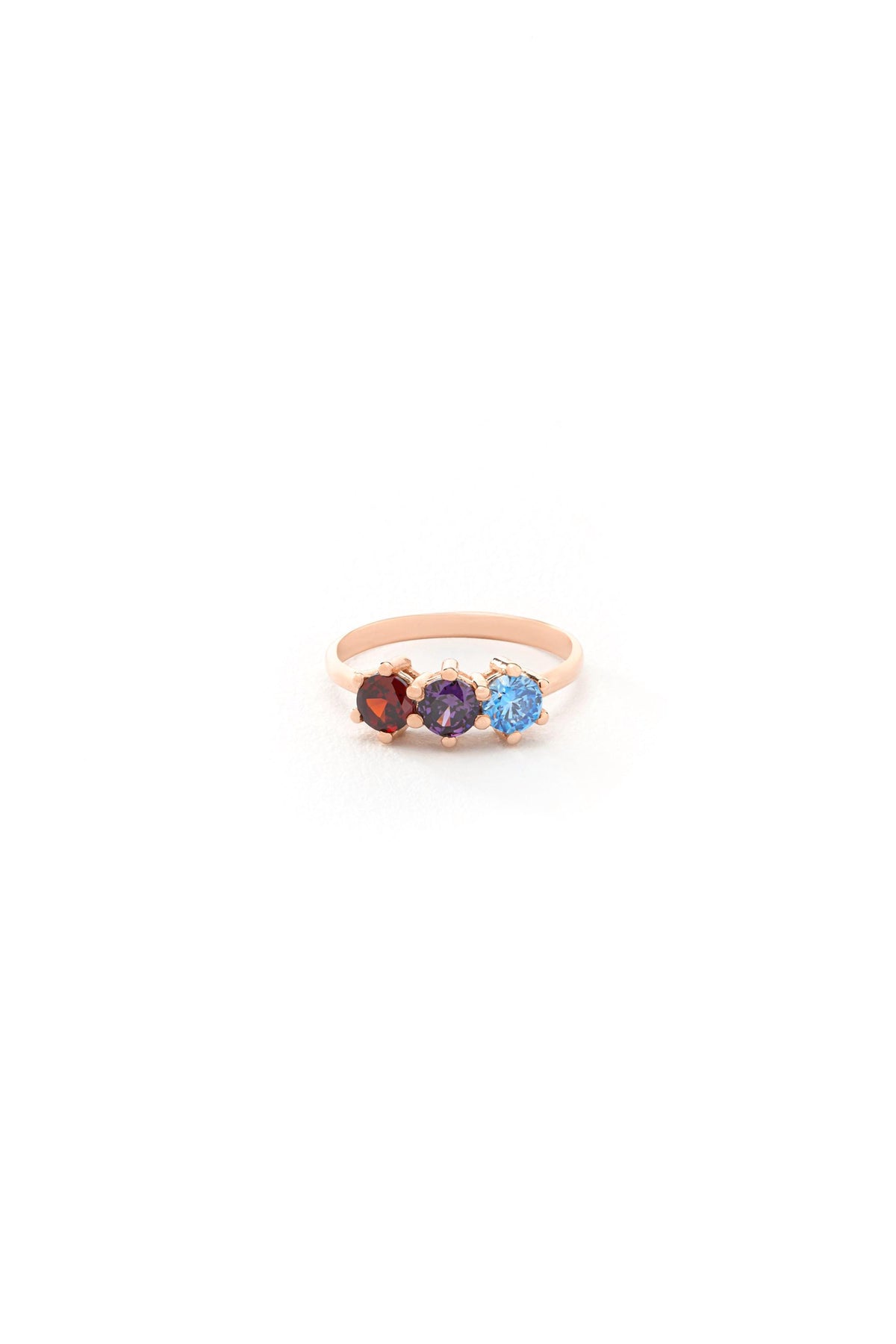 14K Solid Gold Multicolor Three Stone Ring