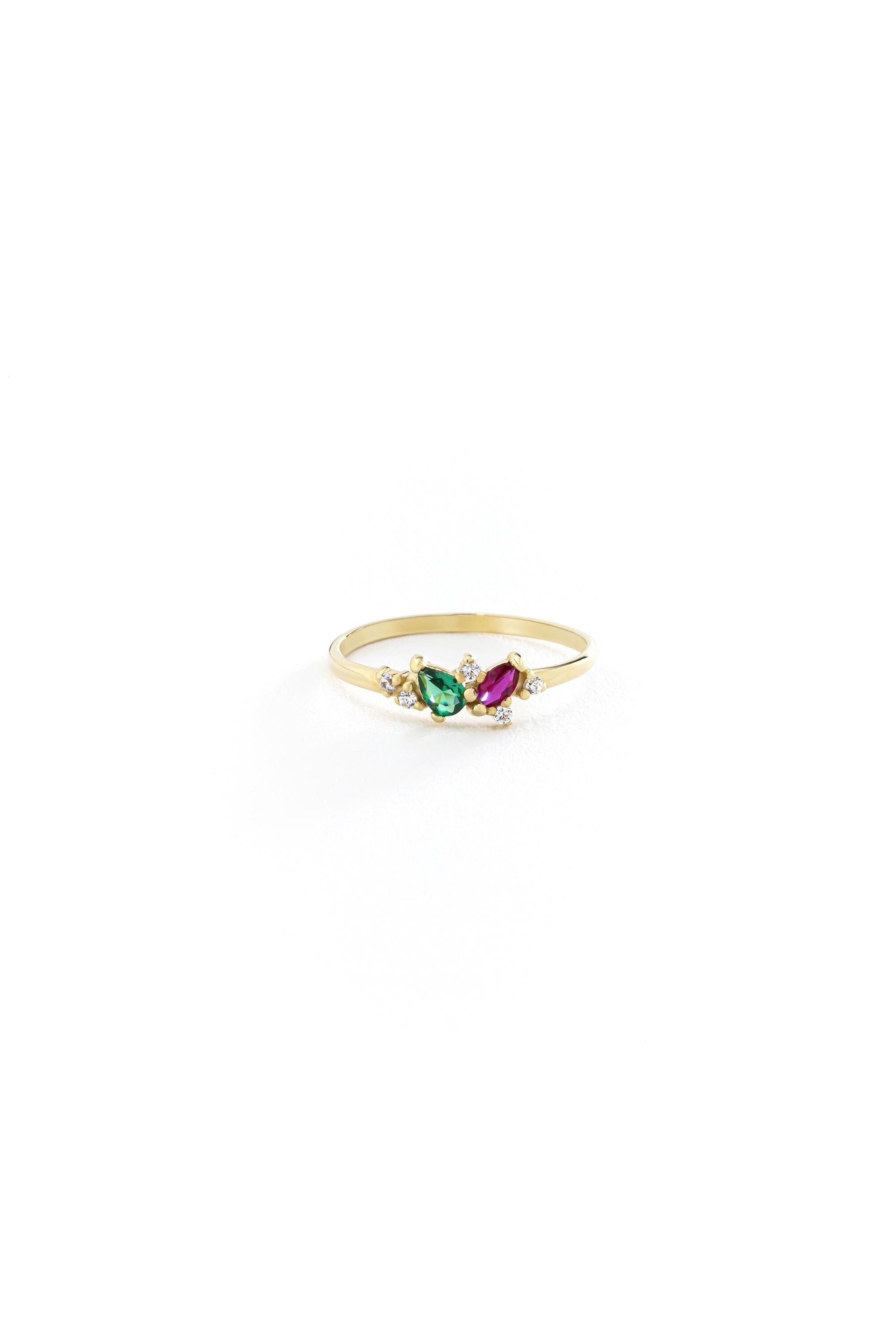 14k Gold Two Birthstone Ring