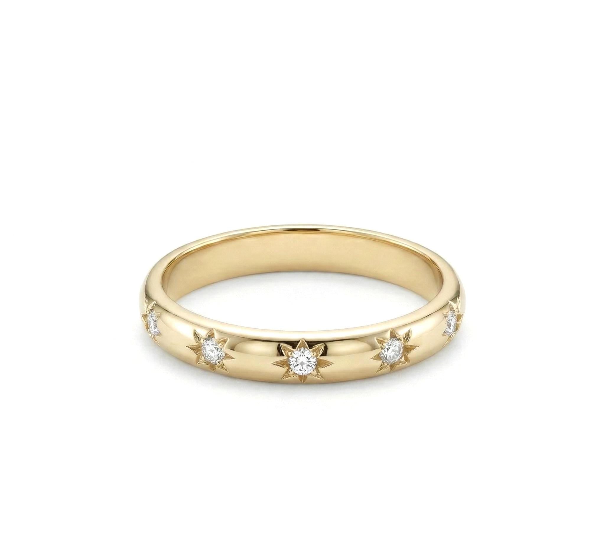 14K Gold Star Set Diamond Stacking Band