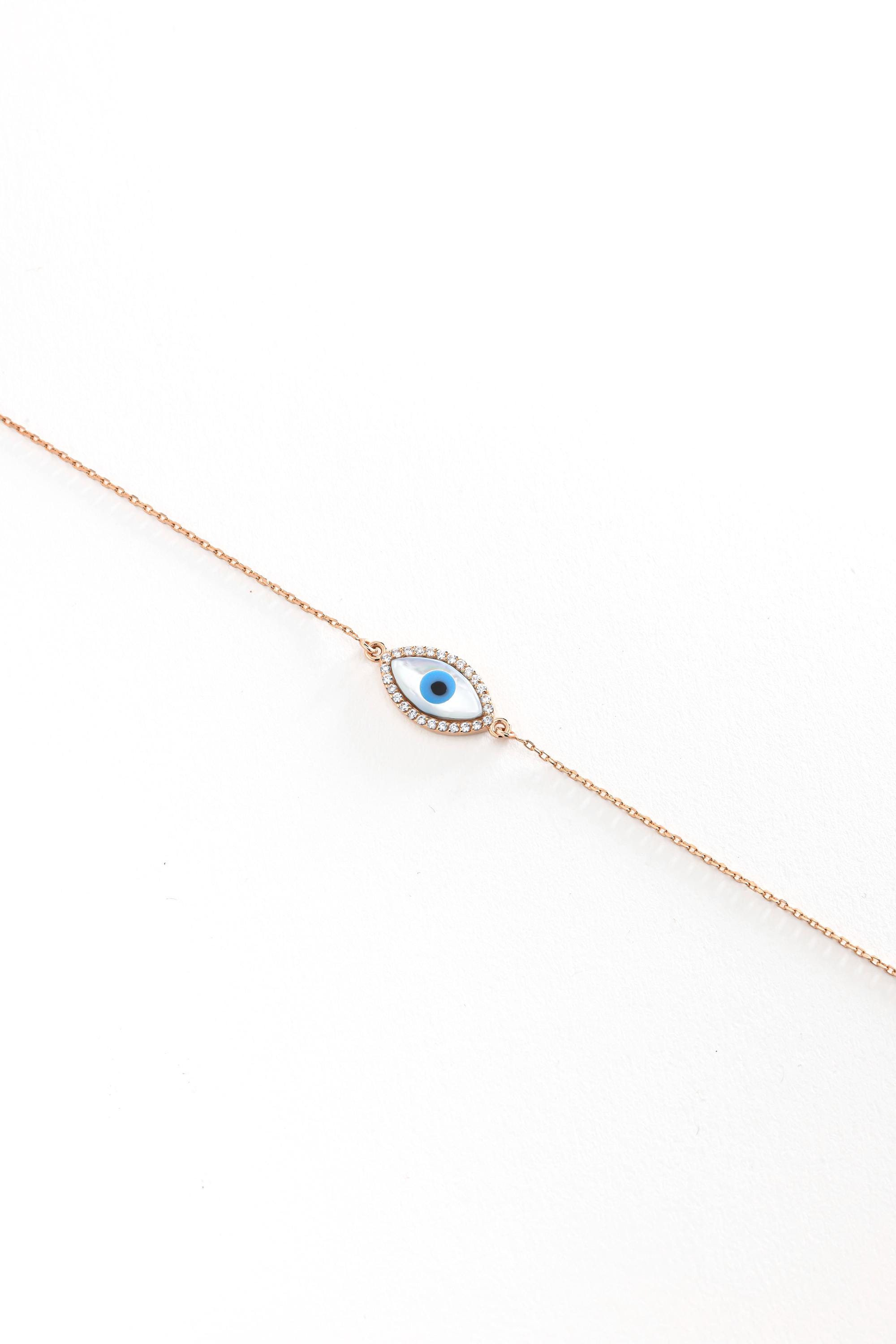 14K Diamond Simulation Evil Eye Bracelet