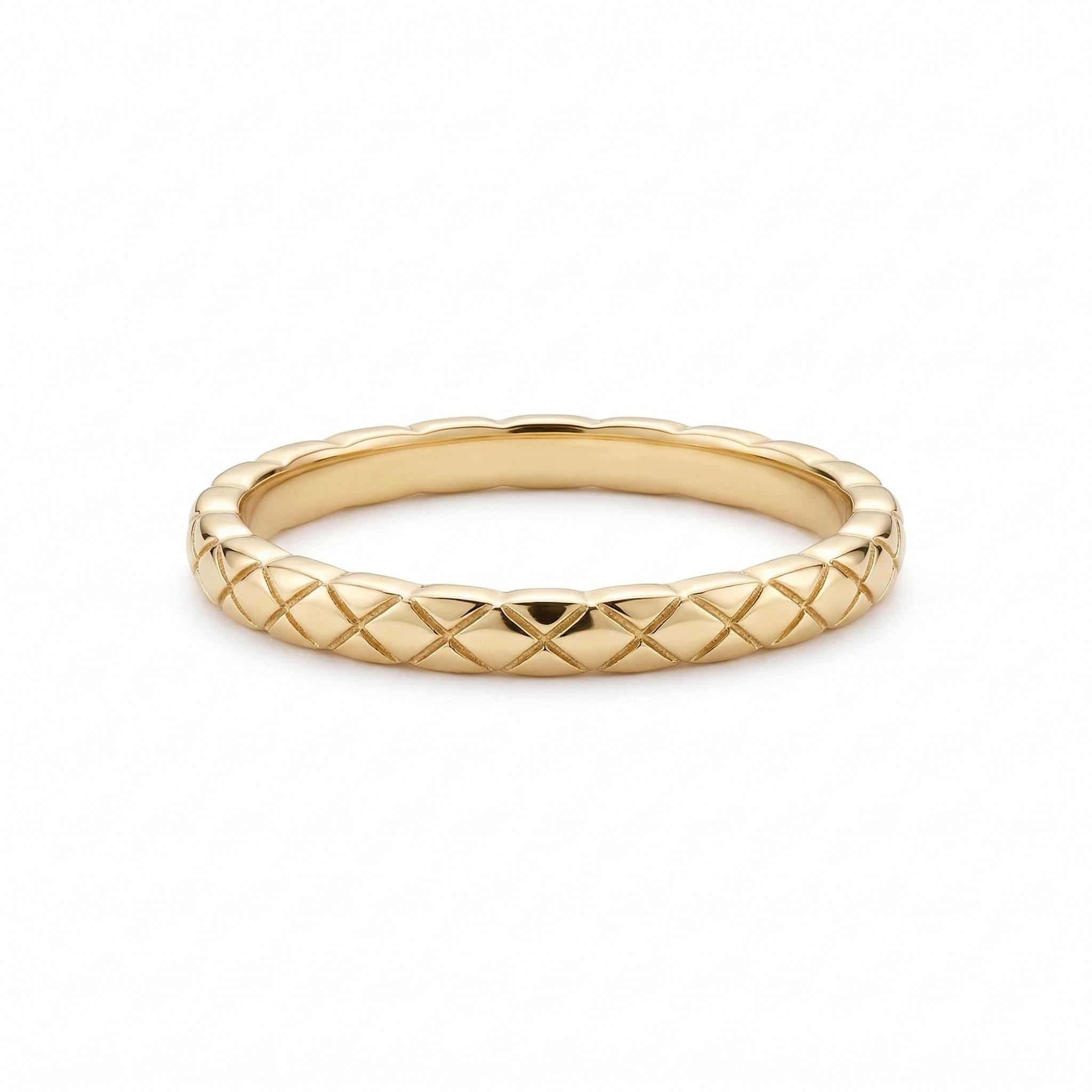 14K Gold Textured Band Ring Minimal Pattern Stacking Ring