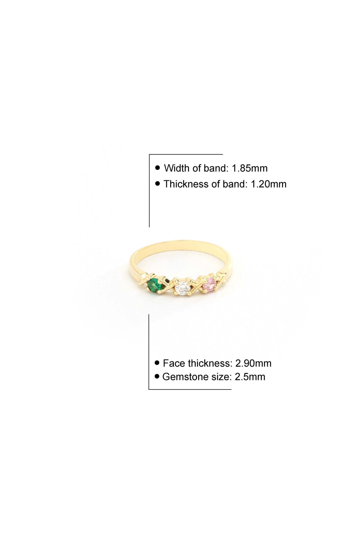 14K Gold Green Gemstone & Sparkling Stone Band Ring