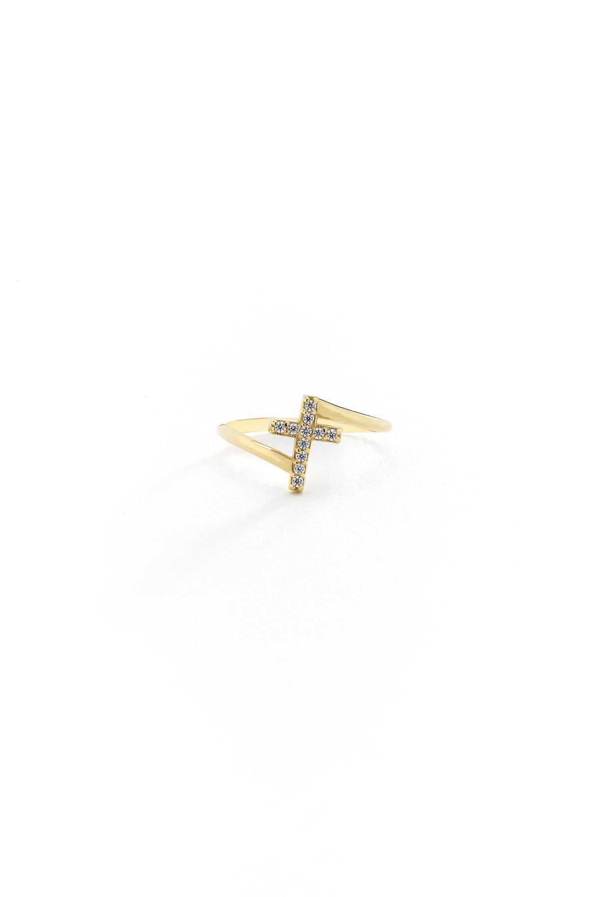 14K Pave Cz Small Cross Ring