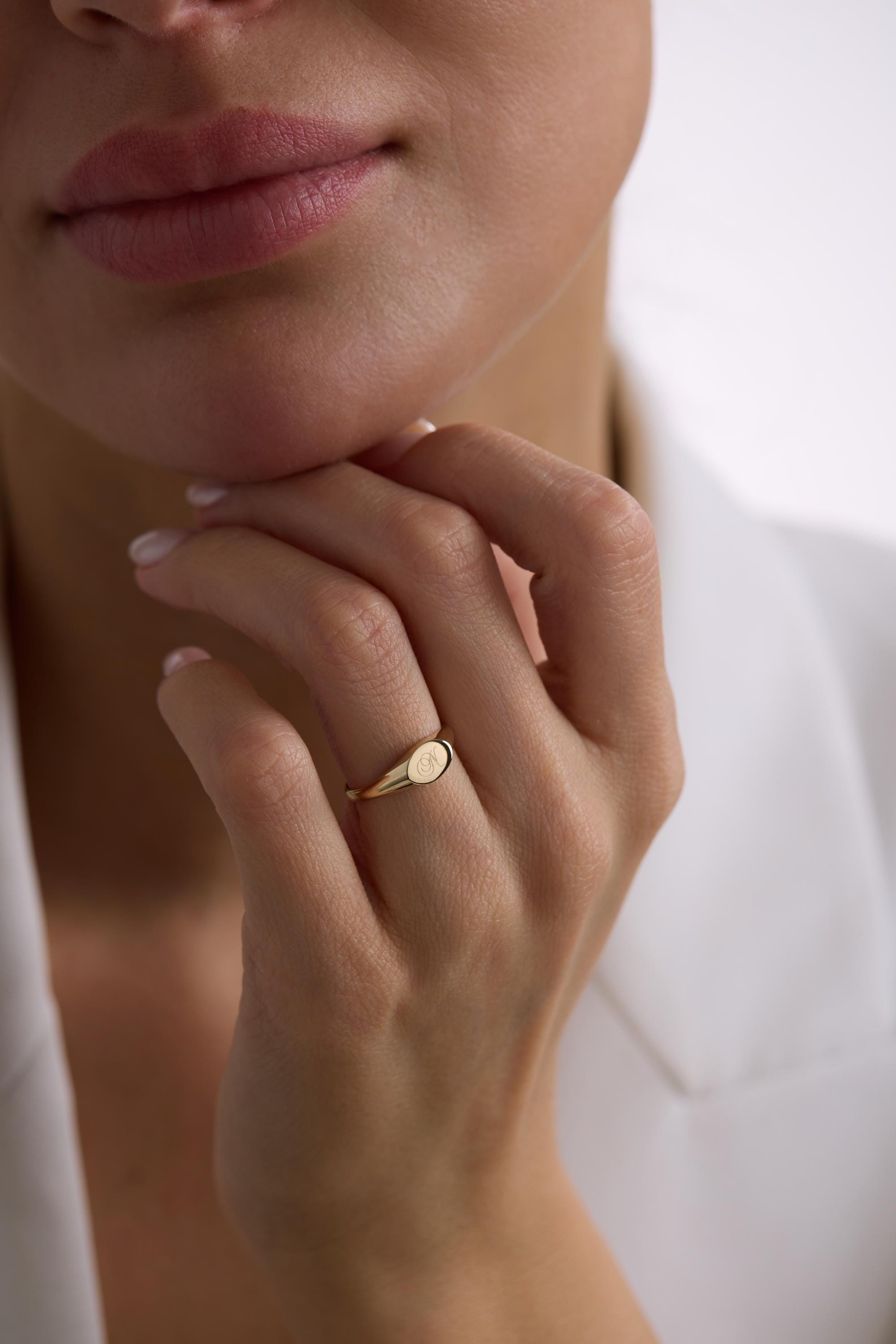 14K Small Gold Monogram Signet Ring
