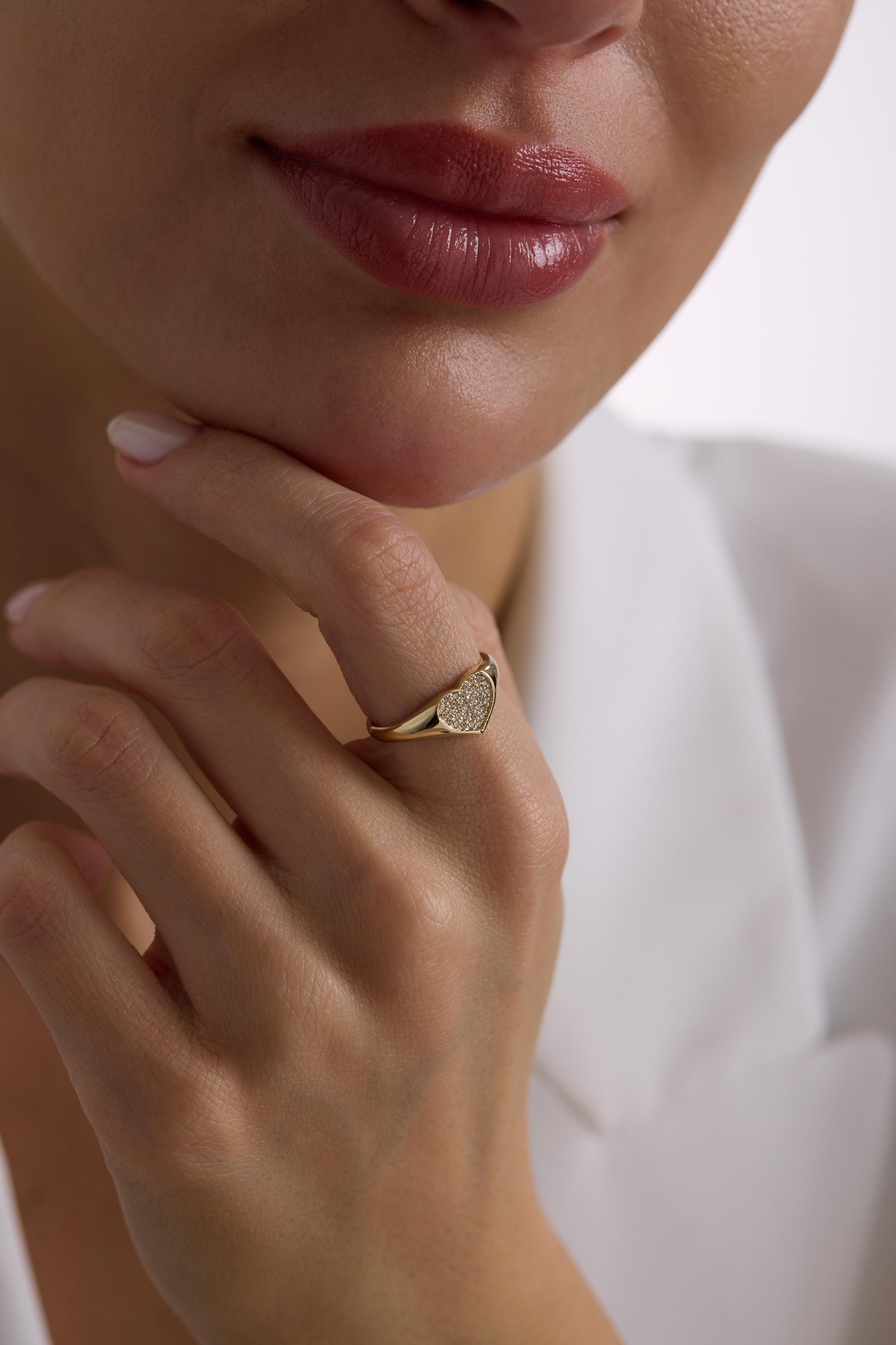 14K Pavé Diamond Pinky Ring