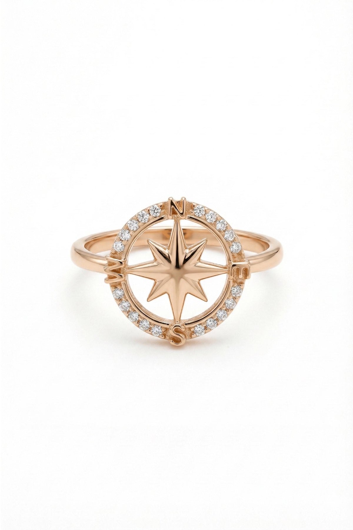 14K Gold Compass Starburst Pavé Halo Ring