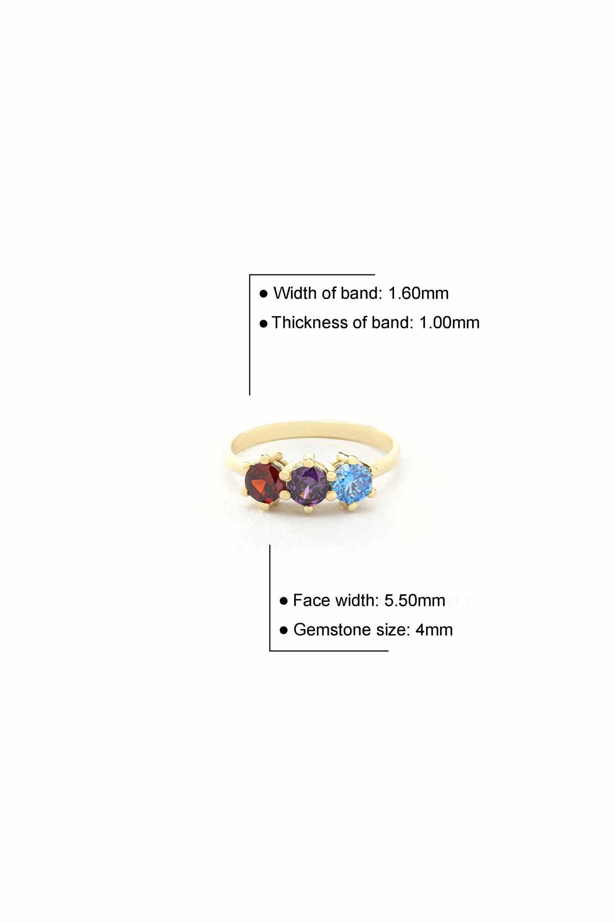 14K Solid Gold Multicolor Three Stone Ring