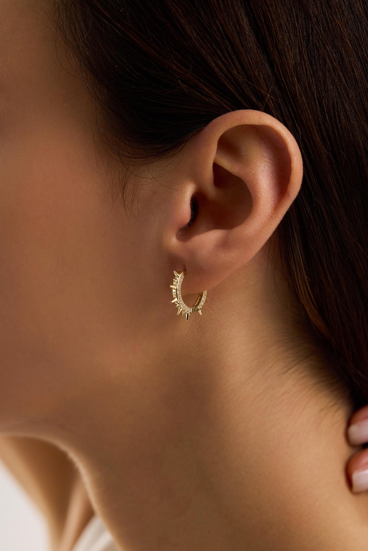 14K Gold Pavé Spiked Huggie Hoop Earrings