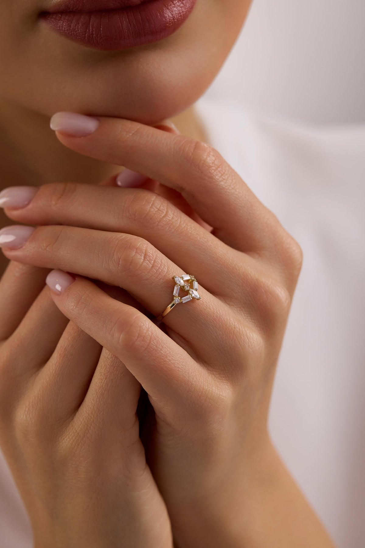 14K Gold Mixed Cut Baguette Marquise Chevron Ring