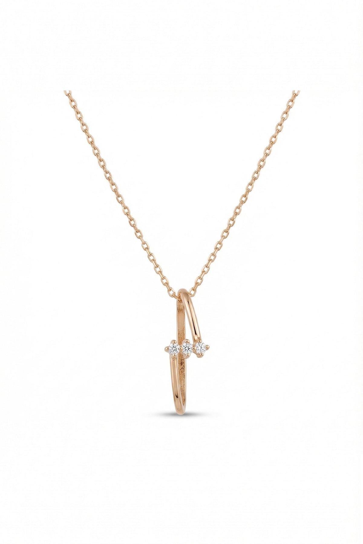 14K Gold Three Stone Wave Pendant Necklace