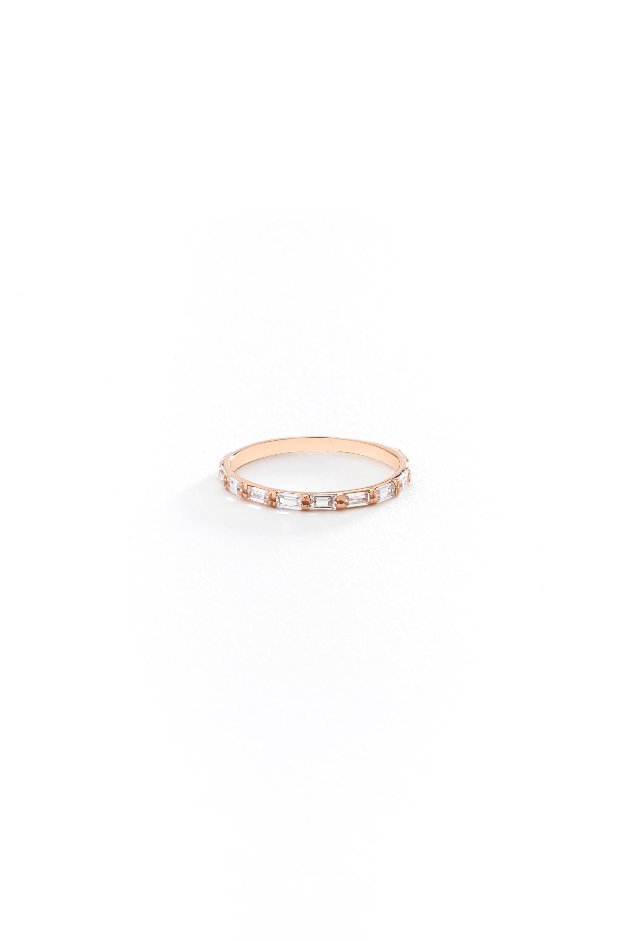 14k Solid Gold Half Eternity Baguette Ring