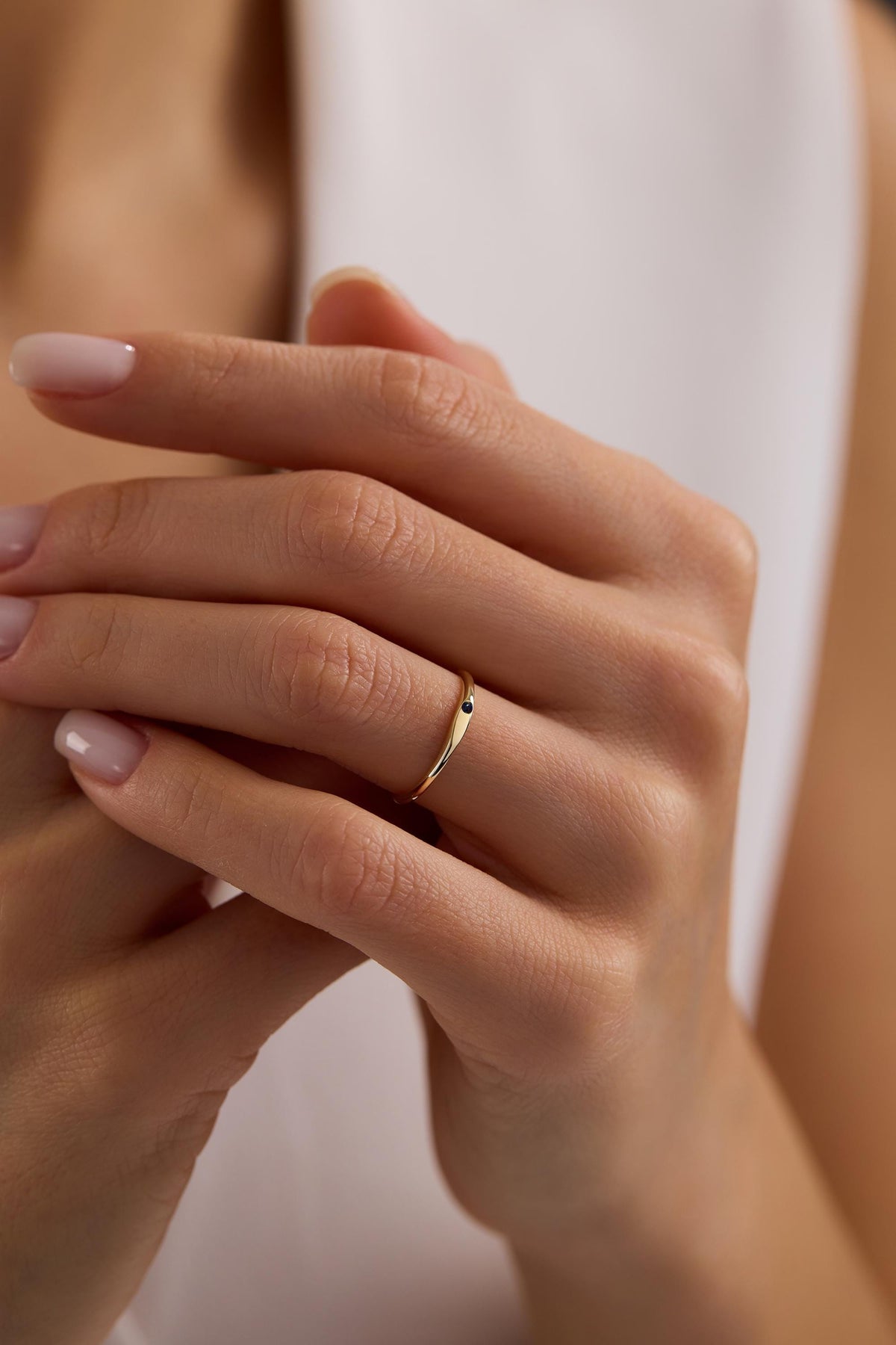 14K Gold Dainty Sapphire Marquise Bar Ring