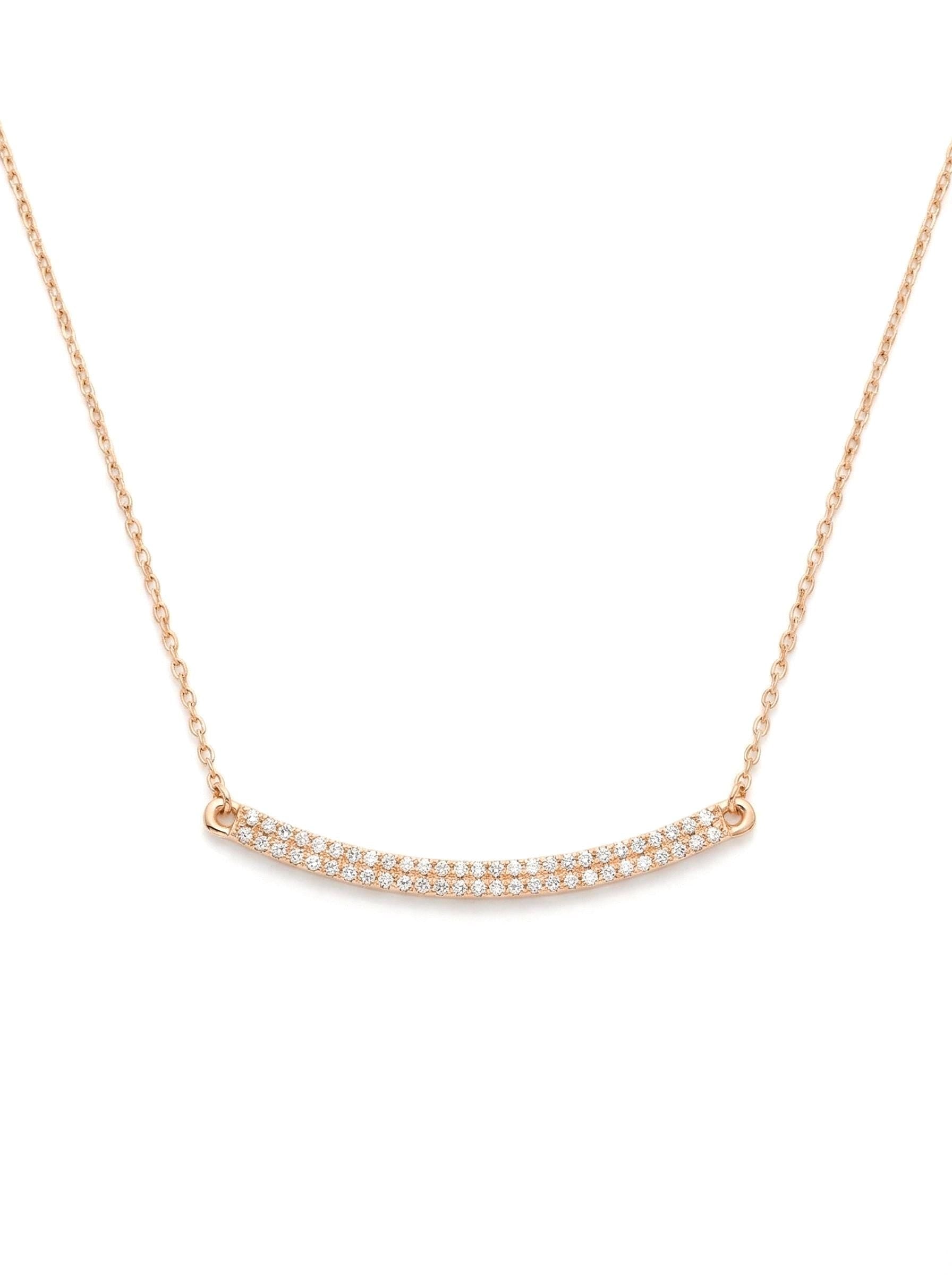 14k Solid Gold Curved Diamond Bar Necklace