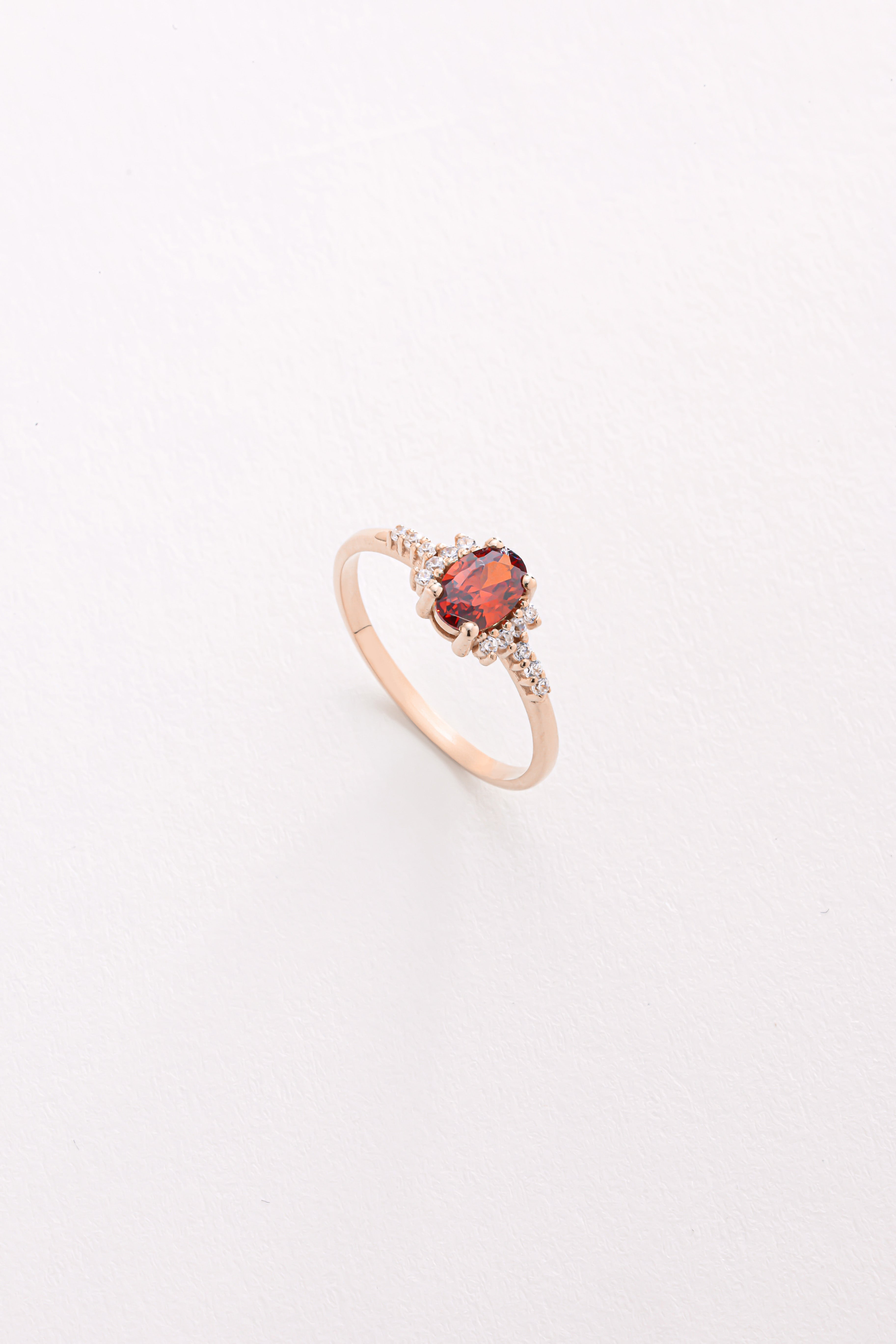 14k Gold Oval Garnet & Diamond Accent Ring